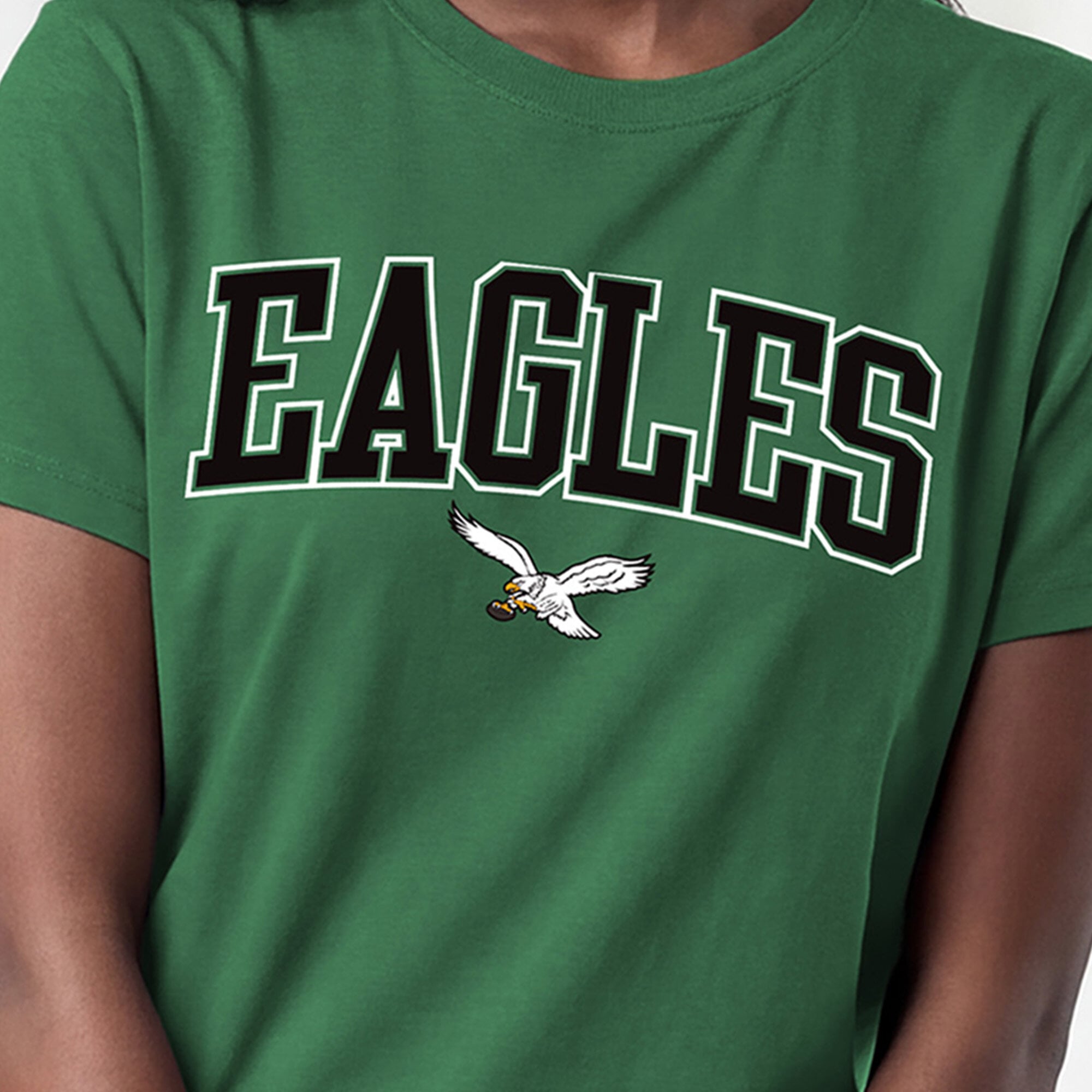 T-shirt Champion Kelly Green Philadelphia Eagles pour femmes, logo rétro arqué