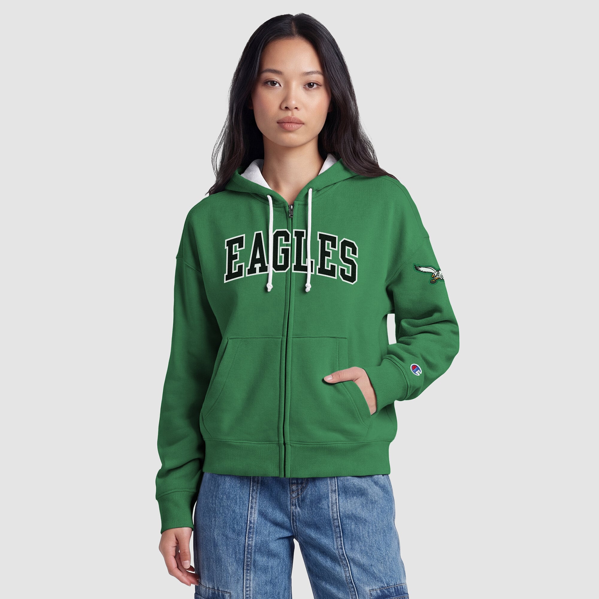 Sweat à capuche zippé Champion Kelly Green Philadelphia Eagles pour femme