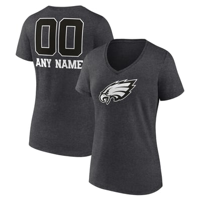 Philadelphia Eagles Women's Personalized Name & Number Monochrome V-Neck T-Shirt - Charcoal