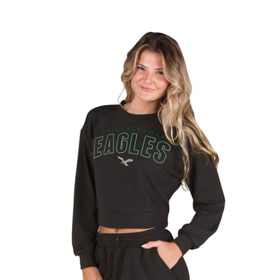  Philadelphia Eagles Concepts Sport Women's Kingston Long Sleeve Lounge Cropped Top - Black
