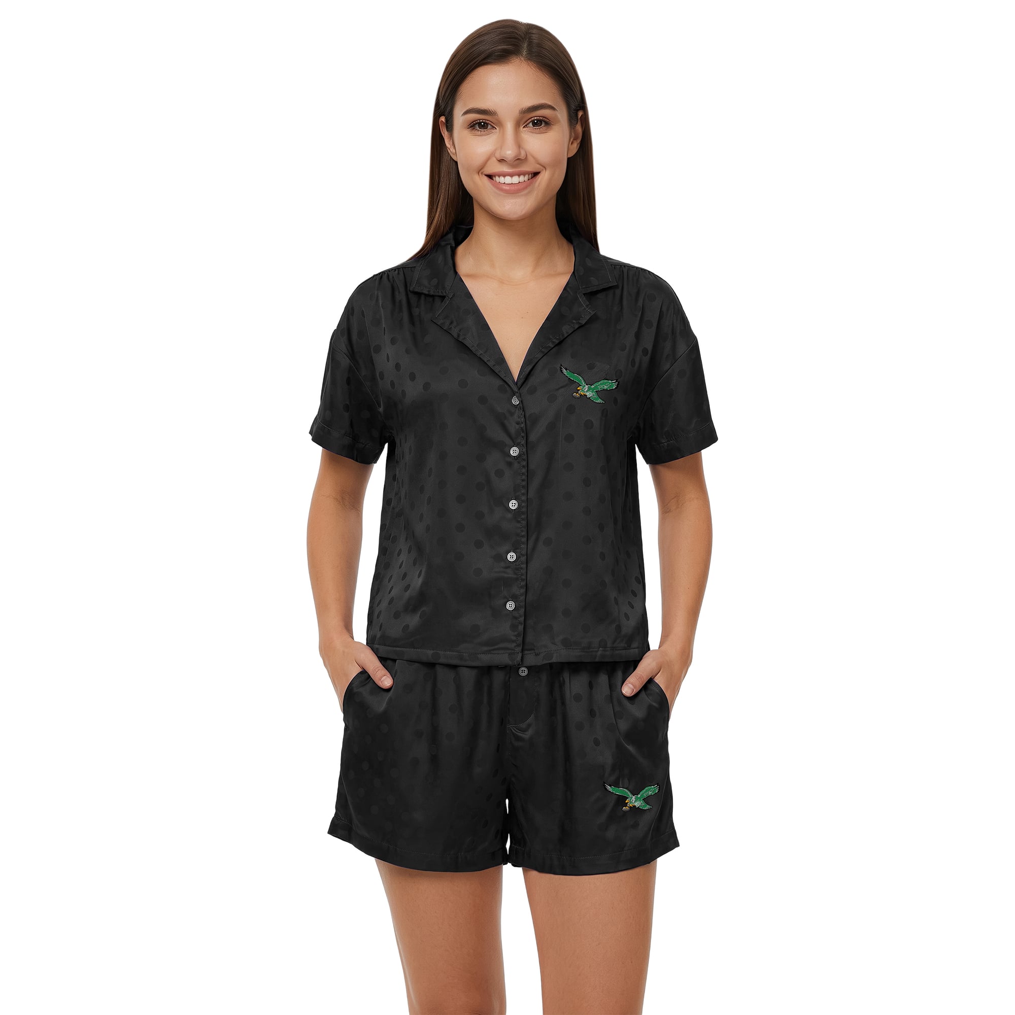 Women's Concepts Sport  Black Philadelphia Eagles Wink Dot Satin Jacquard Sleep Set
