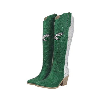  Philadelphia Eagles Cuce Women's Two-Tone Crystal Cowboy Boot - Midnight Green/White
