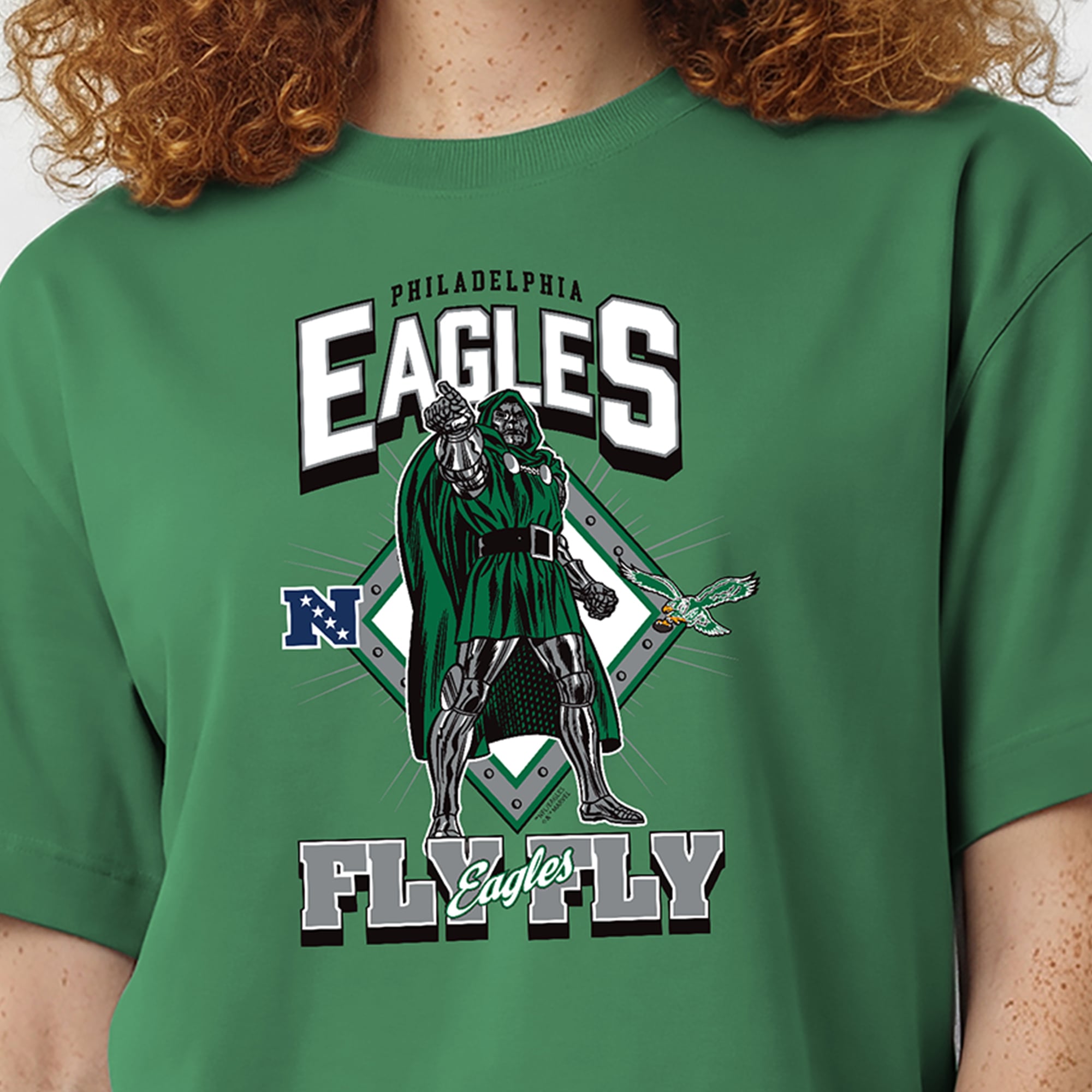 T-shirt Disney x Champion Kelly Green Philadelphia Eagles Doctor Doom All-Star pour femmes