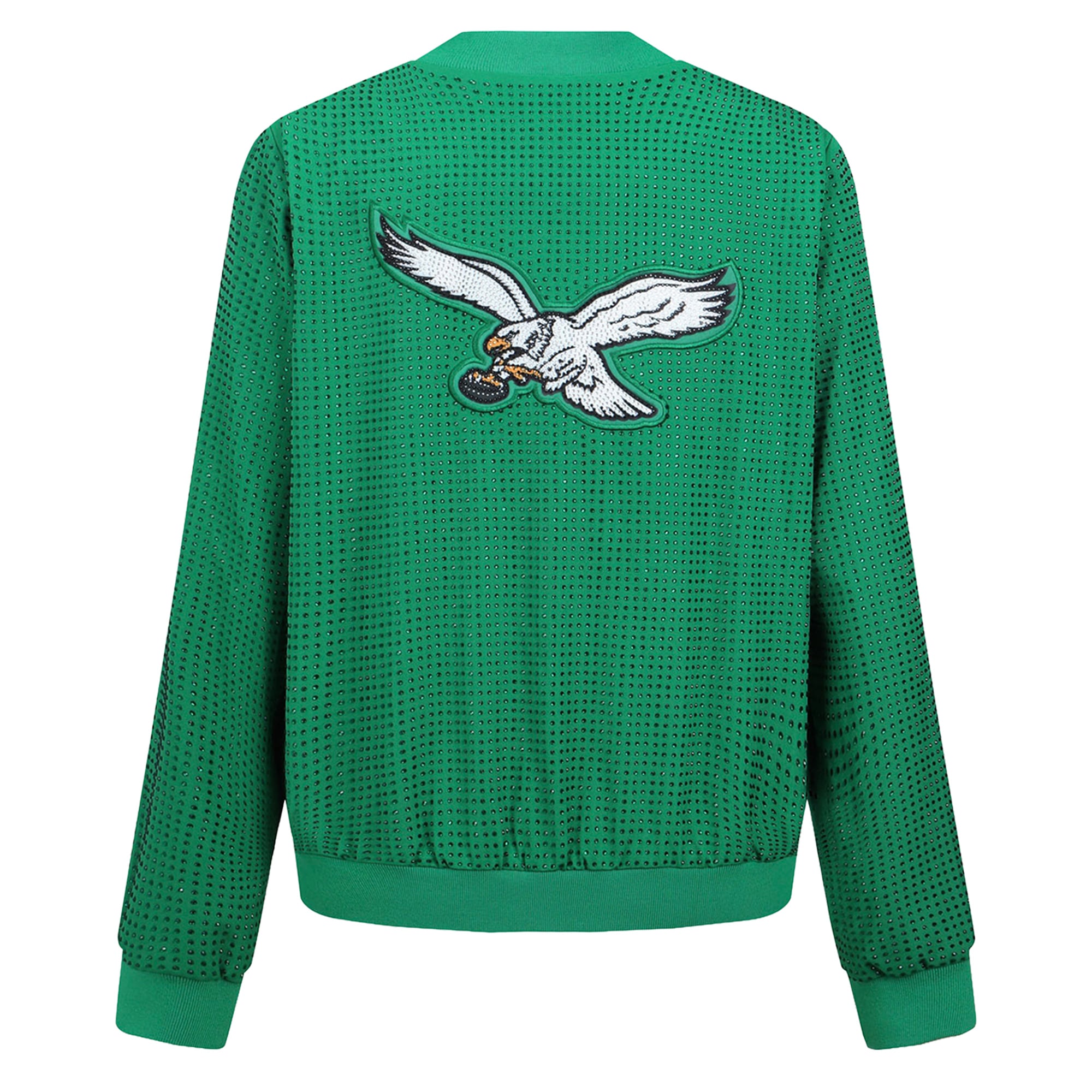 Veste bomber zippée intégrale en cristal vert Kelly Eagles de Philadelphie FABGATING par Cuce pour femme