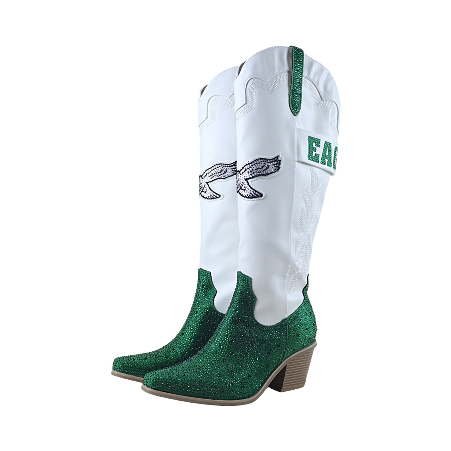 Bottes de cowboy blanches à cristaux FABGATING by Cuce pour femmes, ornées des Eagles Philadelphie
