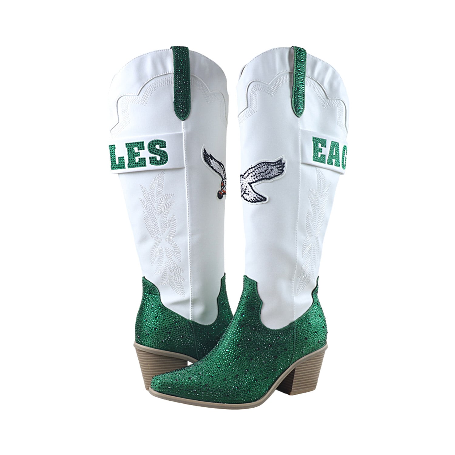 Bottes de cowboy blanches à cristaux FABGATING by Cuce pour femmes, ornées des Eagles Philadelphie