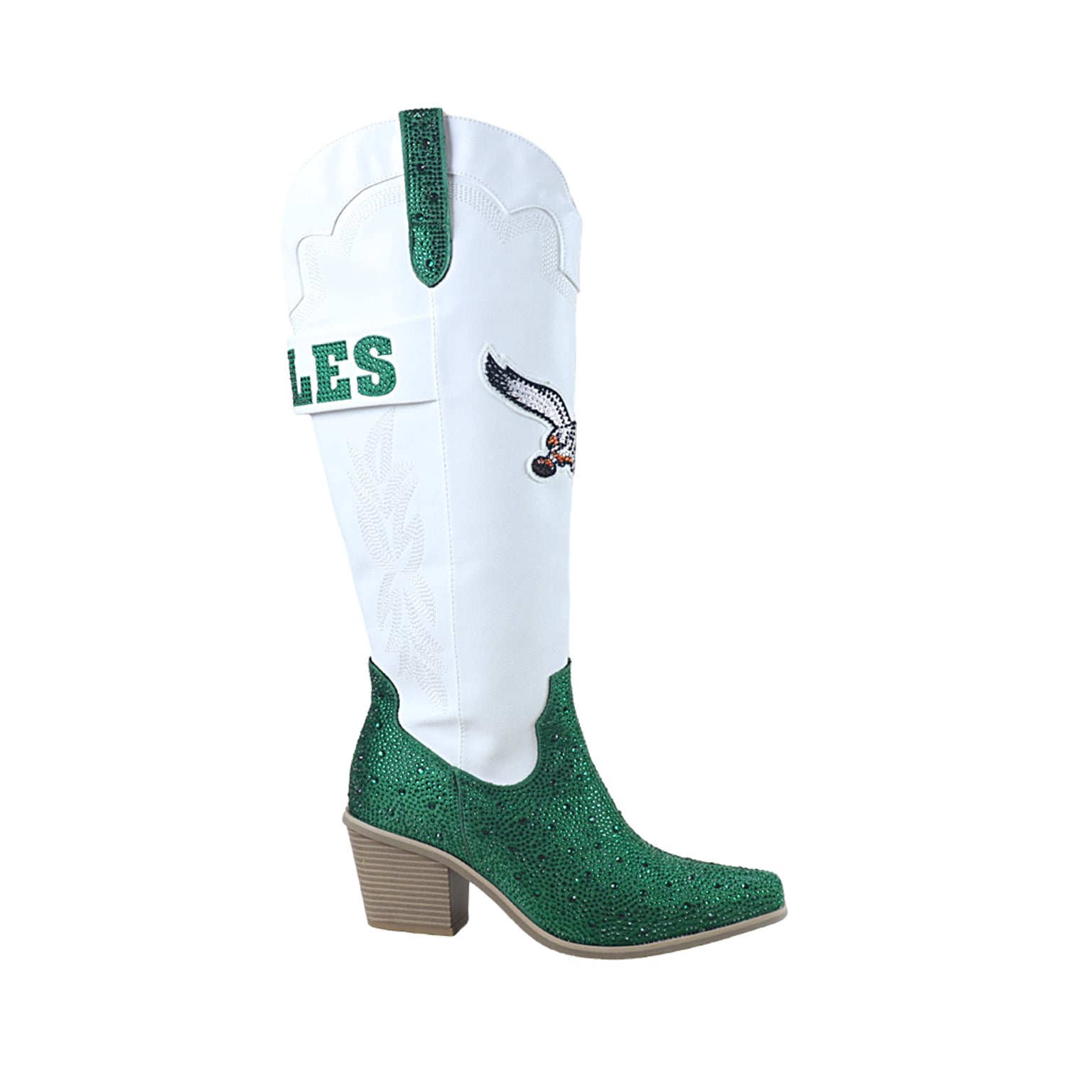 Bottes de cowboy blanches à cristaux FABGATING by Cuce pour femmes, ornées des Eagles Philadelphie