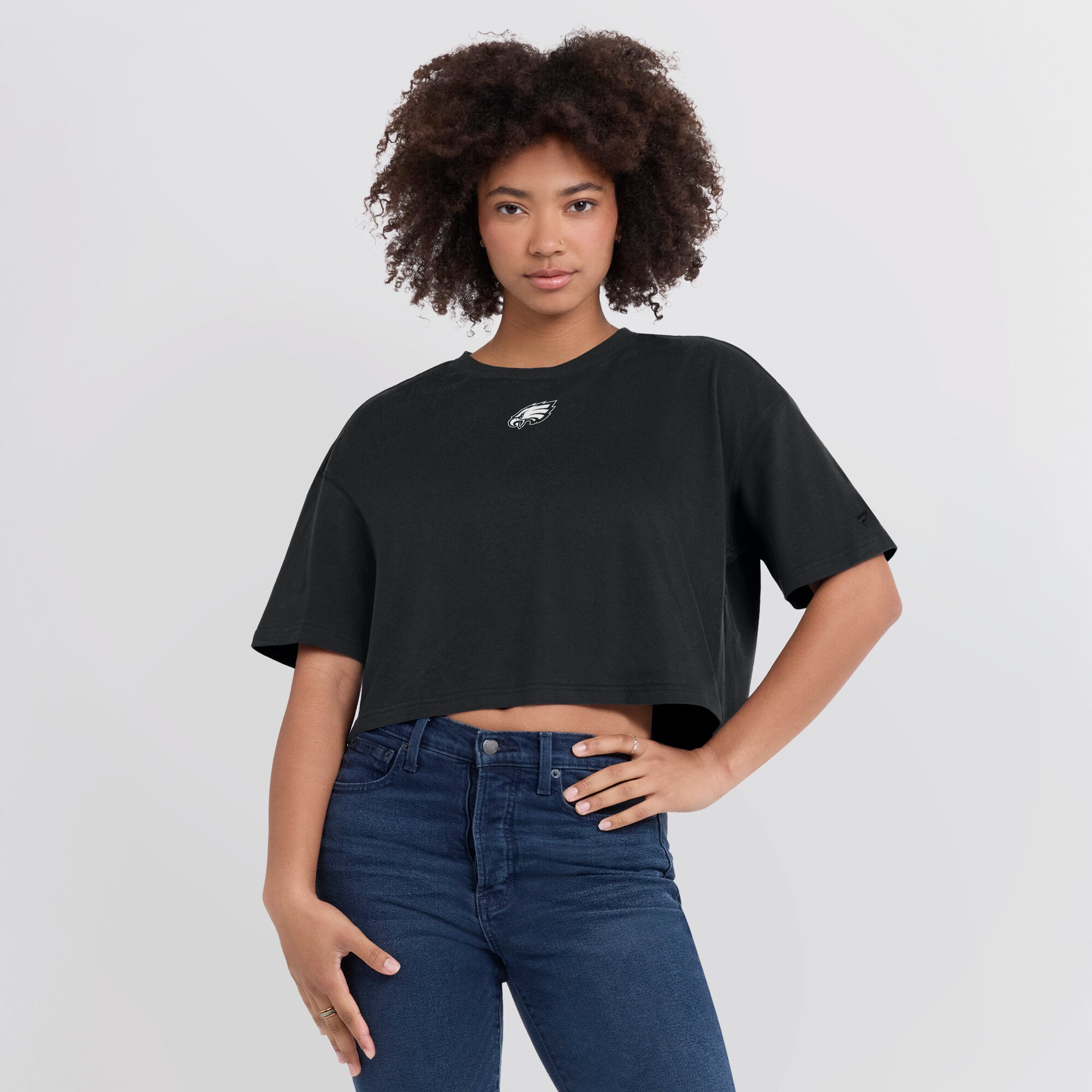 Women's Fanatics Black Philadelphia Eagles Elements Super Soft Boxy Cropped T-Shirt