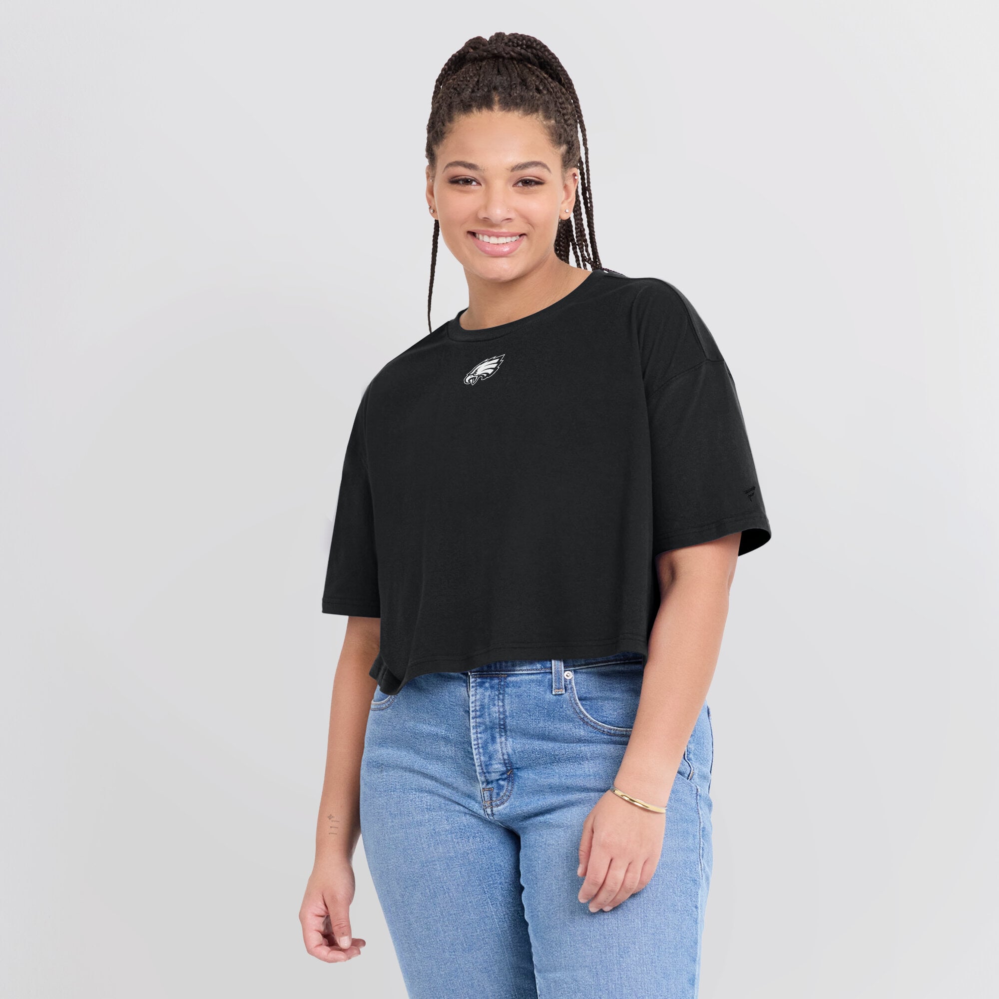 Women's Fanatics Black Philadelphia Eagles Elements Super Soft Boxy Cropped T-Shirt