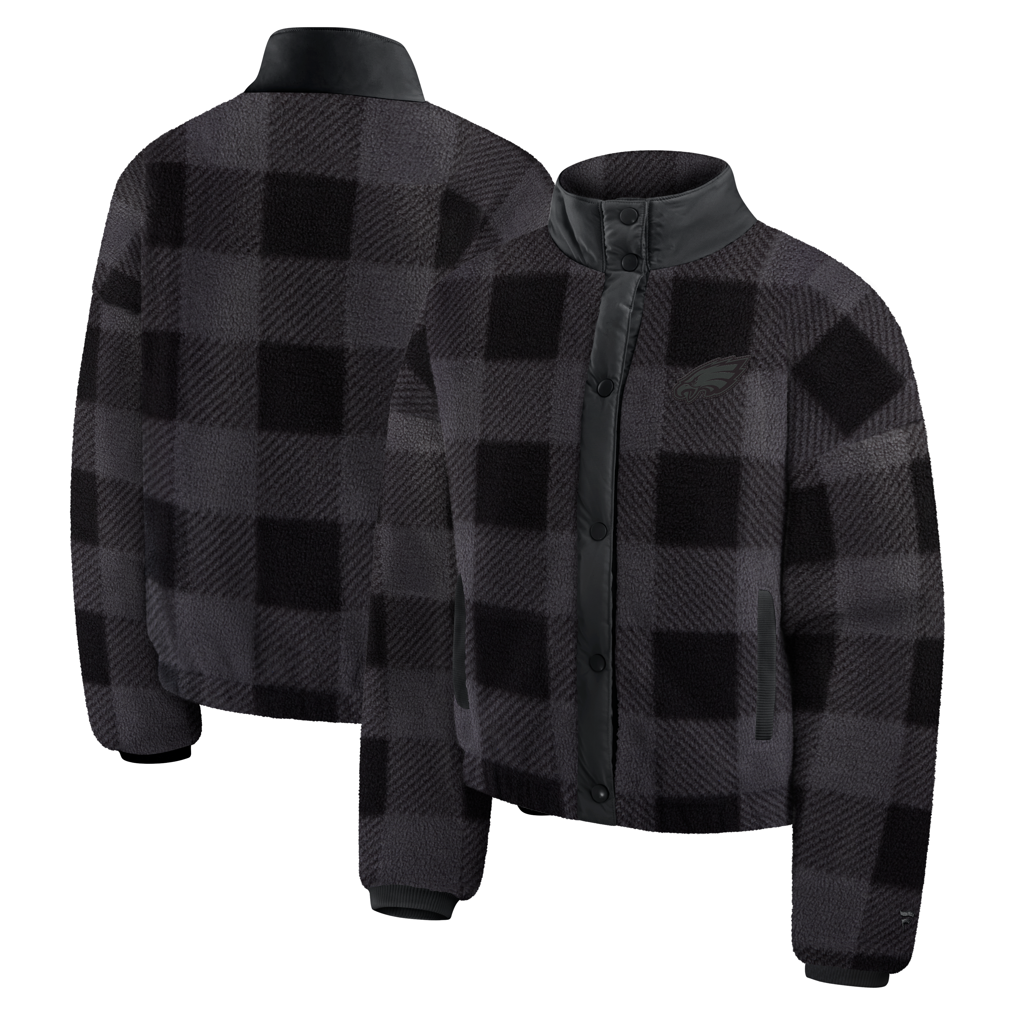 Women's Fanatics Black Philadelphia Eagles Plaid Fleece Full-Zip Jacket