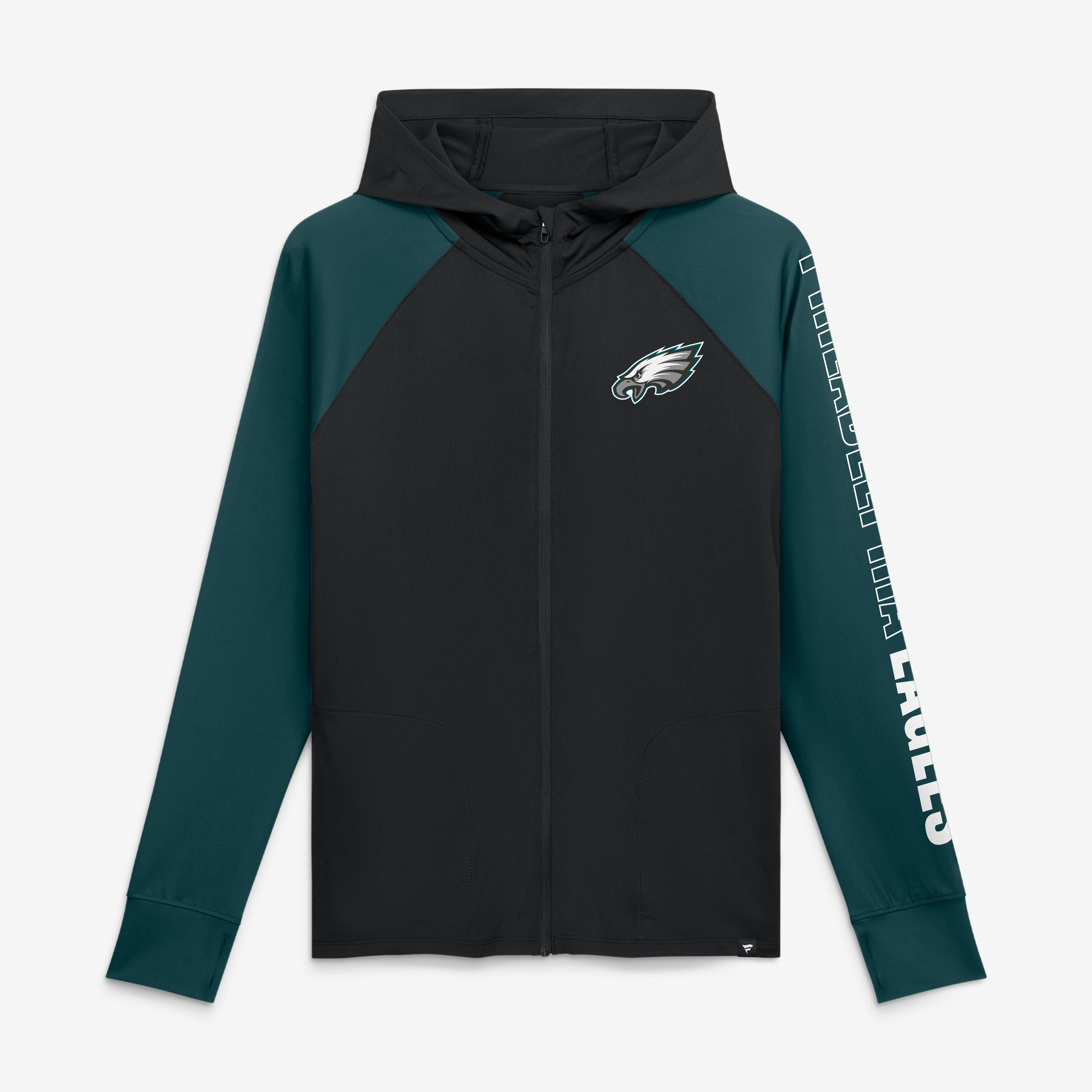 Women's Fanatics Black/Midnight Green Philadelphia Eagles Cornerback Blitz​ Raglan Full-Zip Hoodie