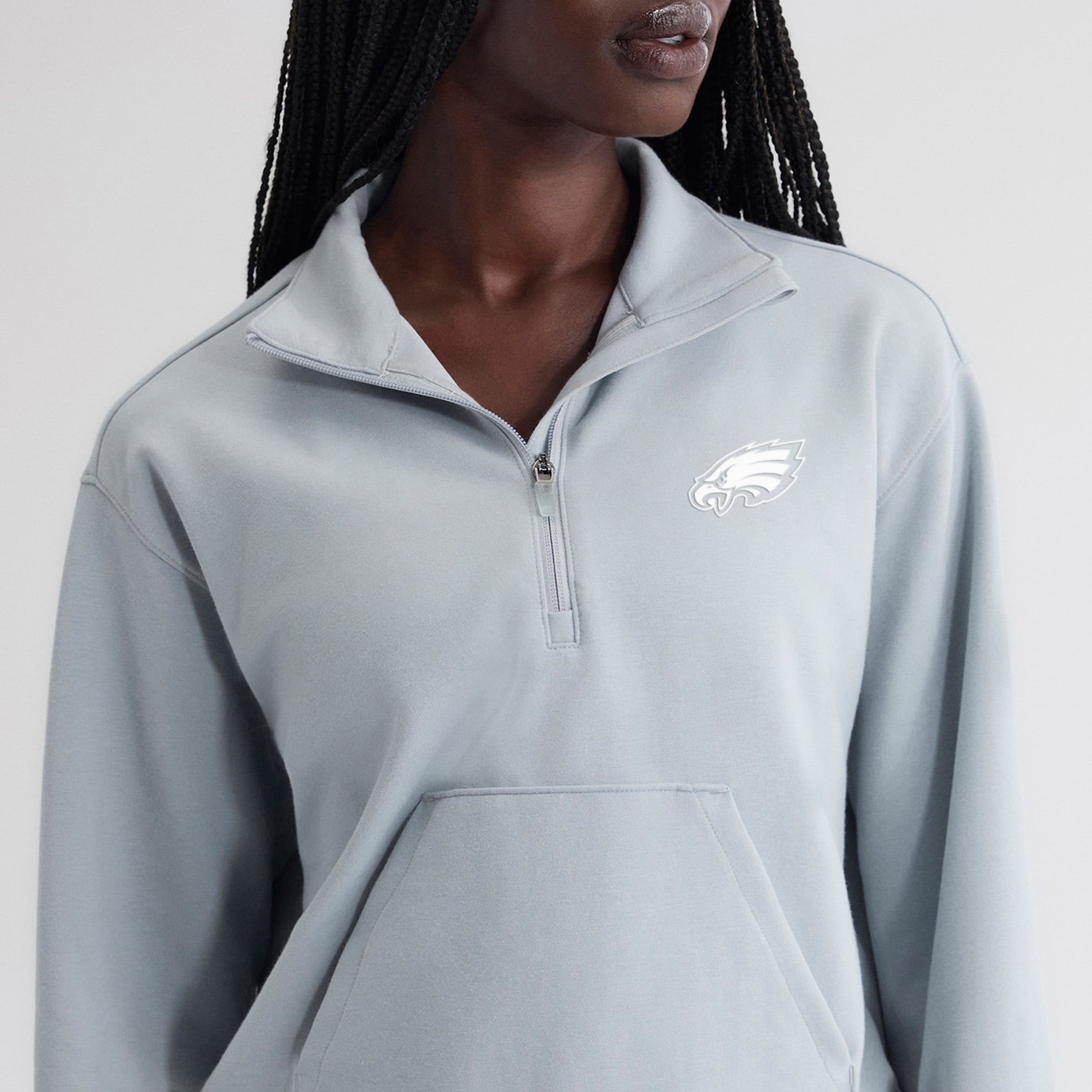Pull oversize à fermeture éclair quart de tour Fanatics gris Philadelphia Eagles pour femme