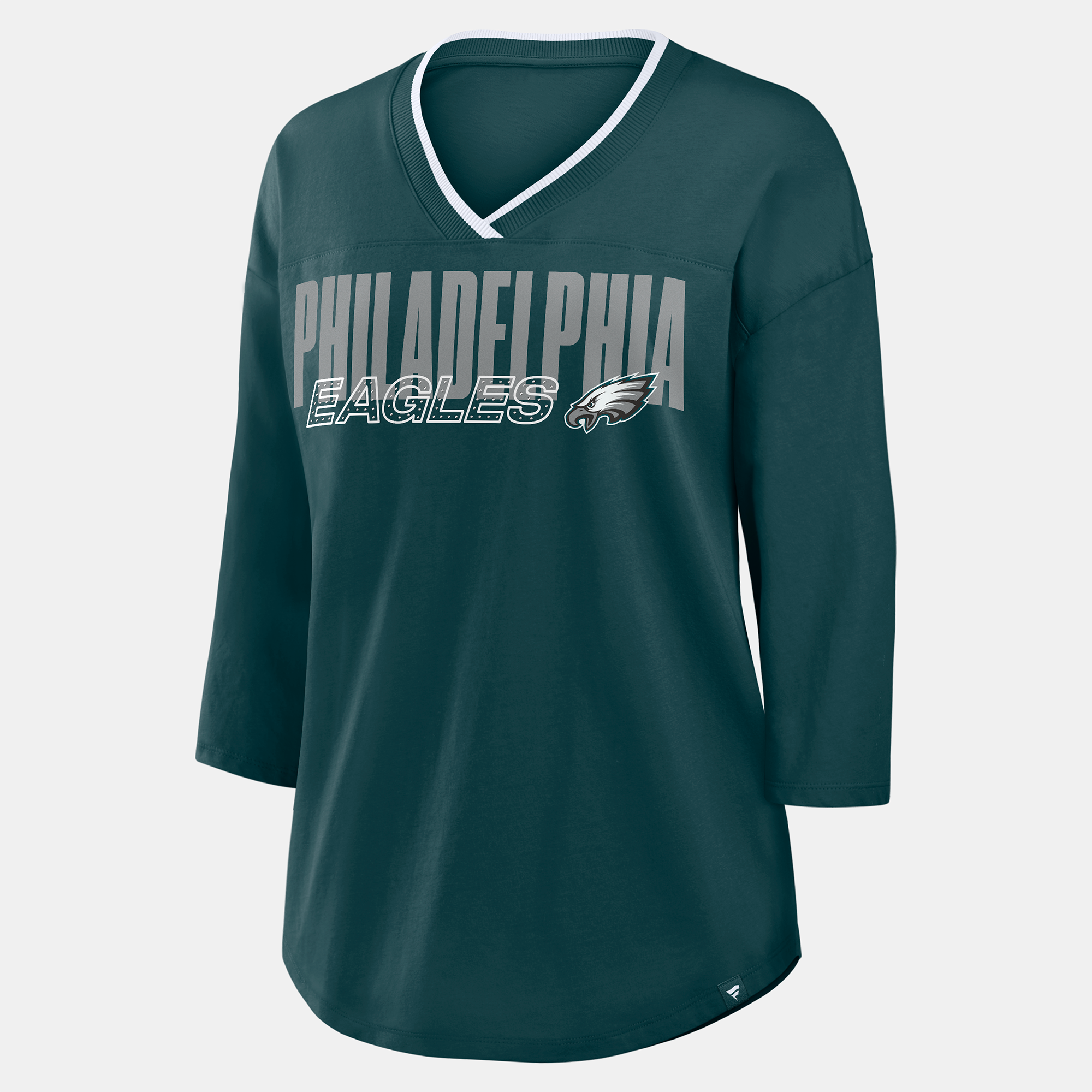 T-shirt à manches 3/4 et col en V Fanatics Green Philadelphia Eagles pour femmes