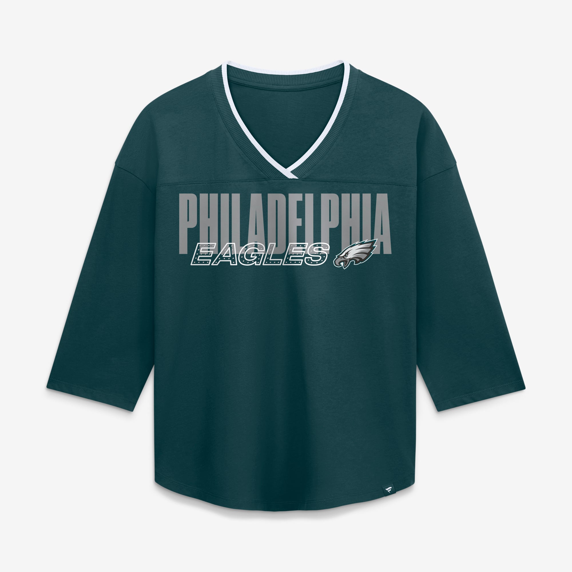 T-shirt à manches 3/4 et col en V Fanatics Green Philadelphia Eagles pour femmes