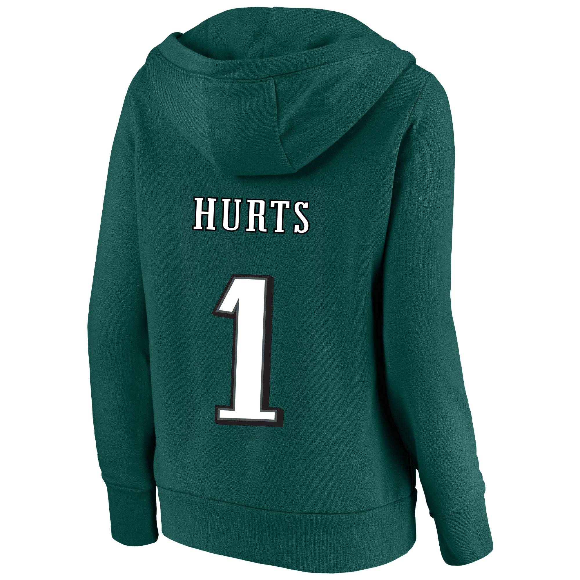Sweat à capuche Fanatics pour femmes, Jalen Hurts, vert nuit, Philadelphia Eagles, grandes tailles, nom et numéro du joueur, col cranté.