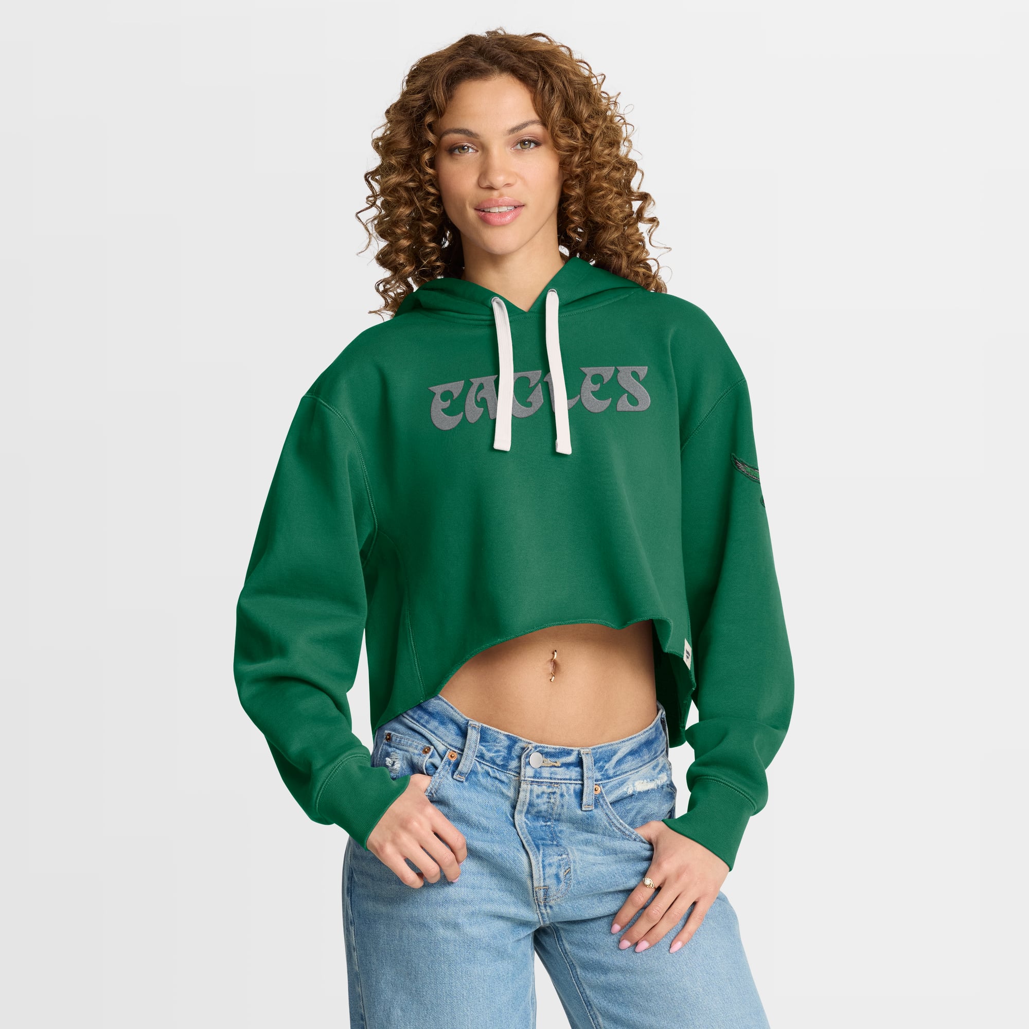 Women's Fanatics Kelly Green Philadelphia Eagles Oversized Heritage Cropped Hoodie