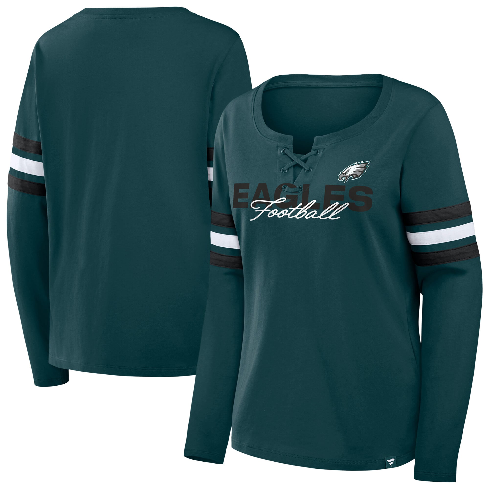 Women's Fanatics Midnight Green/Black Philadelphia Eagles Plus Coverage Scheme Lace-Up Long Sleeve T-Shirt