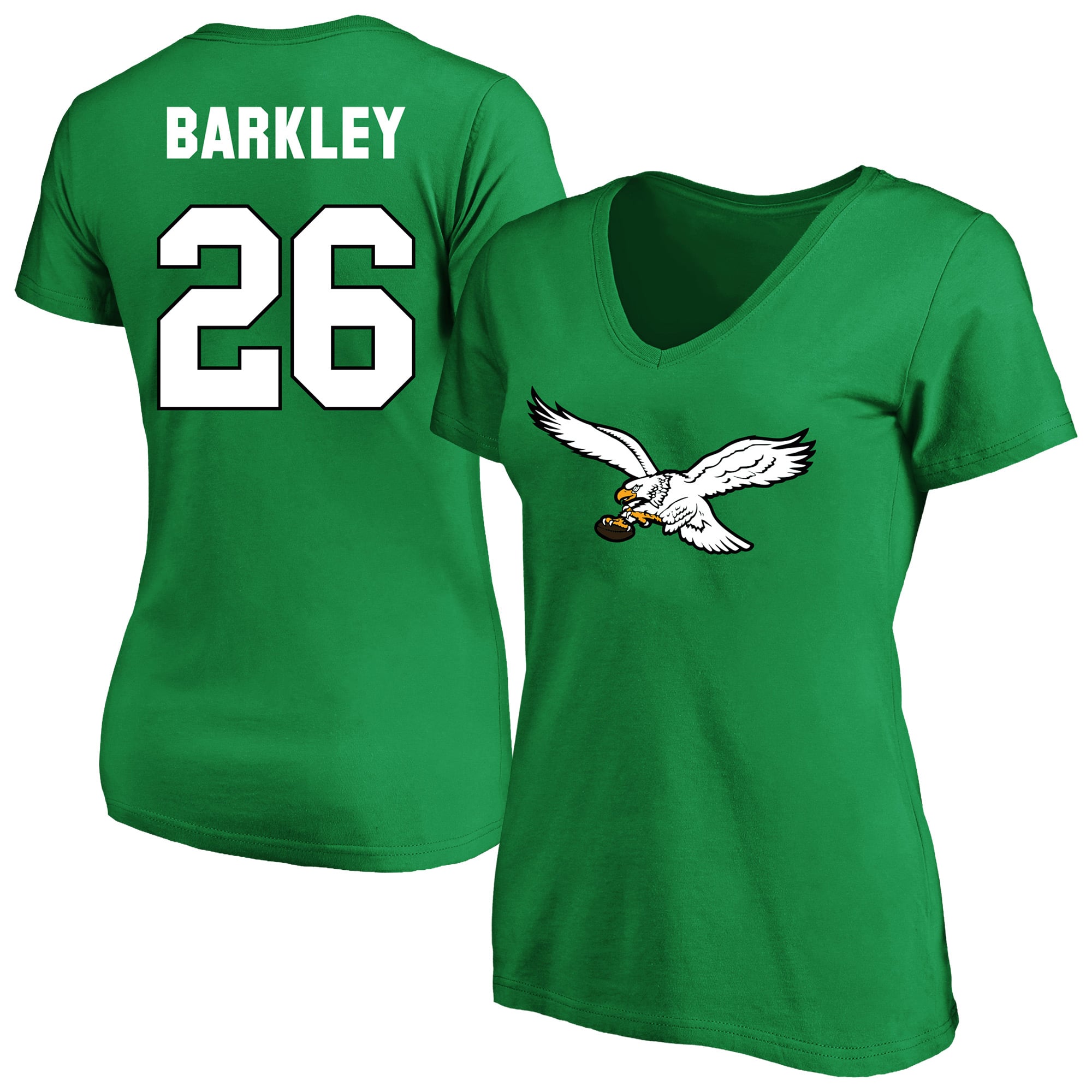 Women's Fanatics Saquon Barkley Kelly Green Philadelphia Eagles Plus Name & Number V-Neck T-Shirt