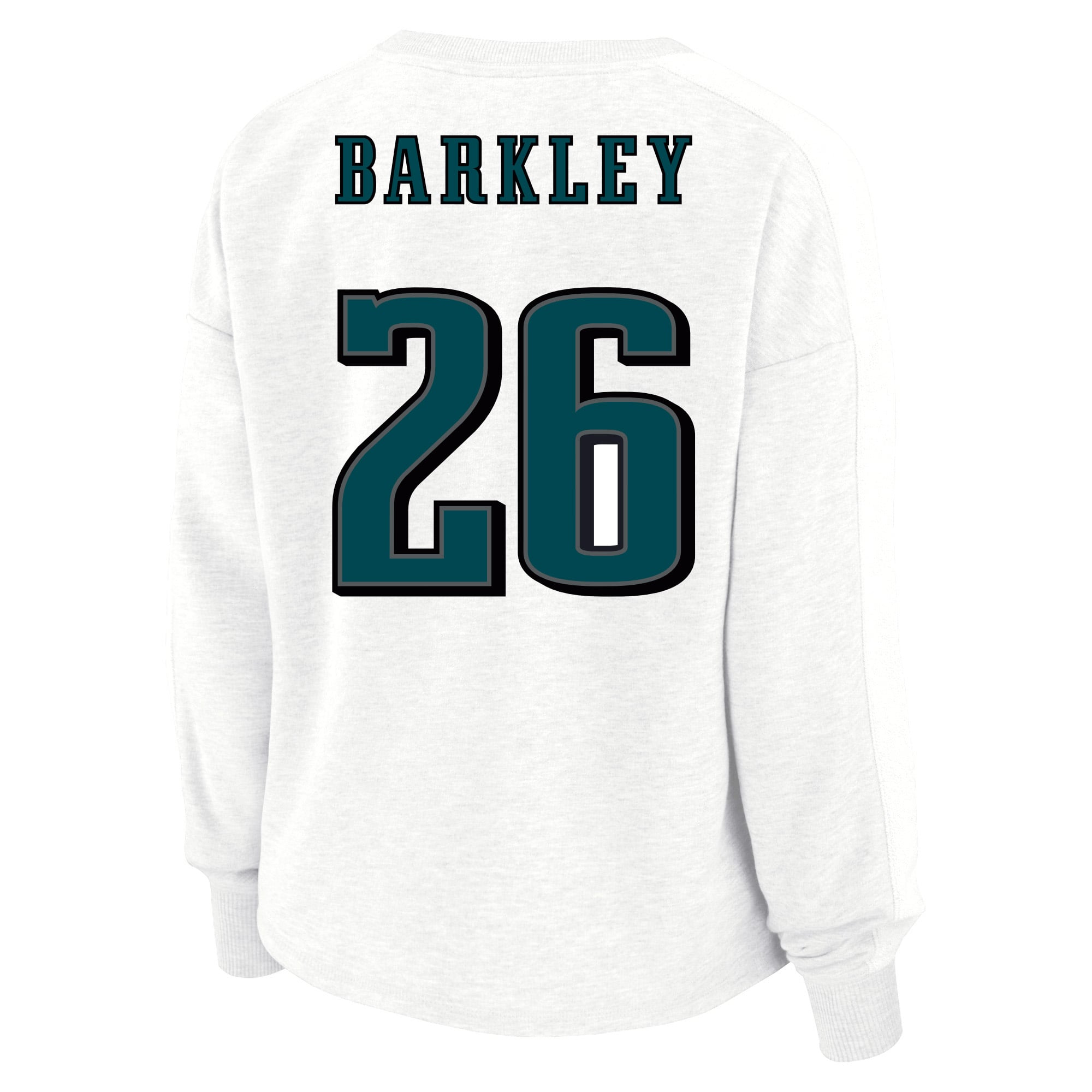 Sweat-shirt oversize grande taille Fanatics Saquon Barkley blanc Philadelphia Eagles pour femme, avec nom et numéro.