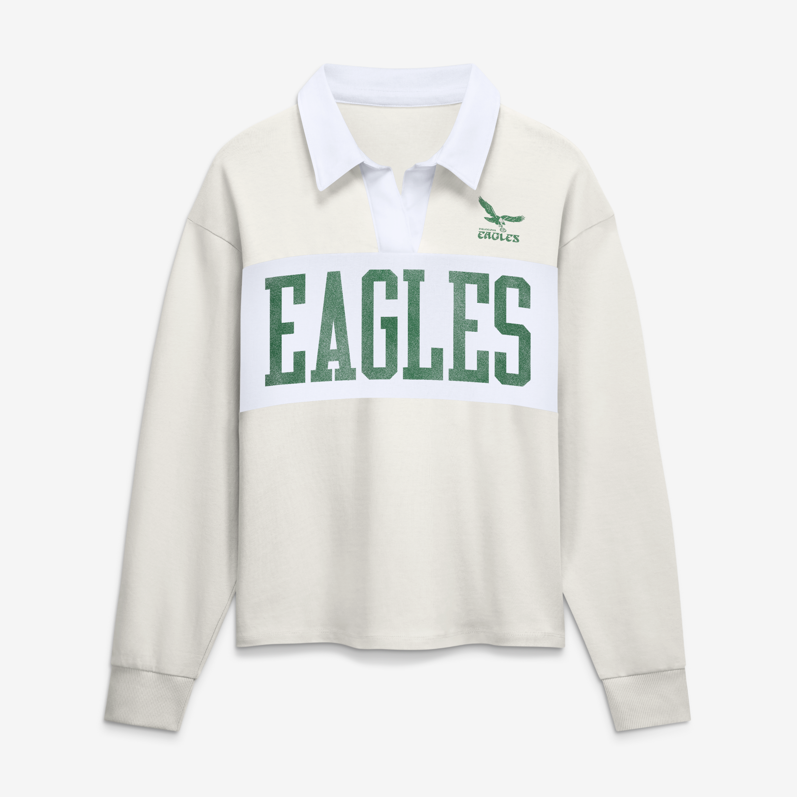 Women's Fanatics Tan Philadelphia Eagles Play Action Rugby Long Sleeve Polo