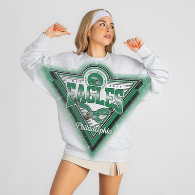 Philadelphia Eagles Gameday Couture Women's Chasing Victory Rhinestone Spray Oversized Fleece Sweatshirt - Heather Gray