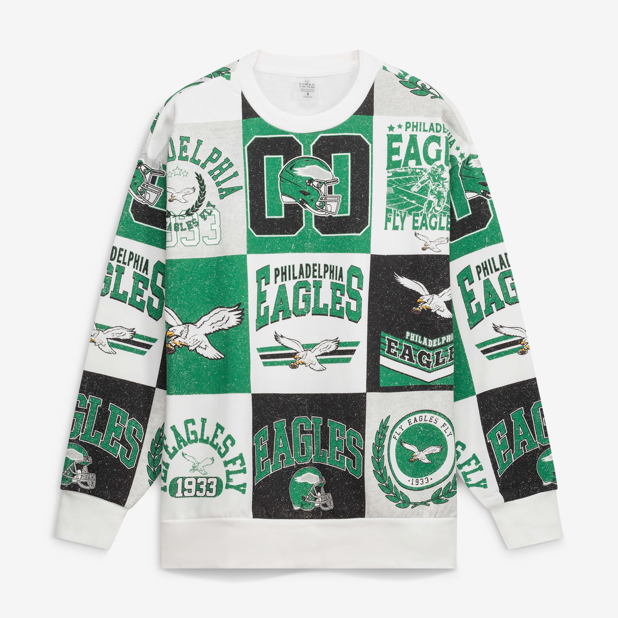 Women's Gameday Couture  White Philadelphia Eagles Highlight Reel Repeat Fleece Crewneck Sweatshirt