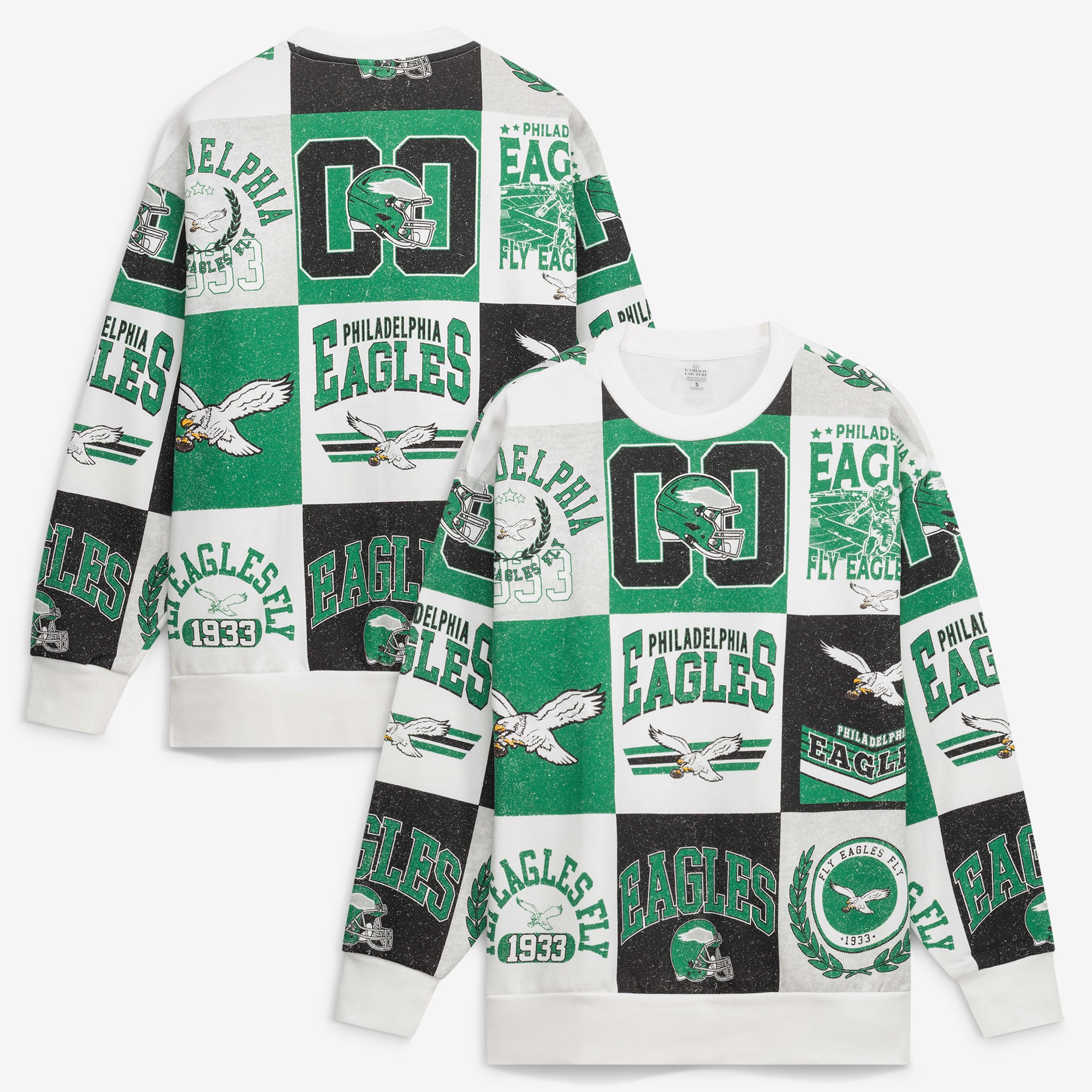 Women's Gameday Couture  White Philadelphia Eagles Highlight Reel Repeat Fleece Crewneck Sweatshirt