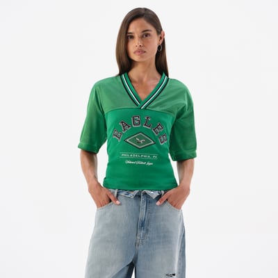 Philadelphia Eagles Off Season Women's Lace-Back V-Neck T-Shirt - Kelly Green