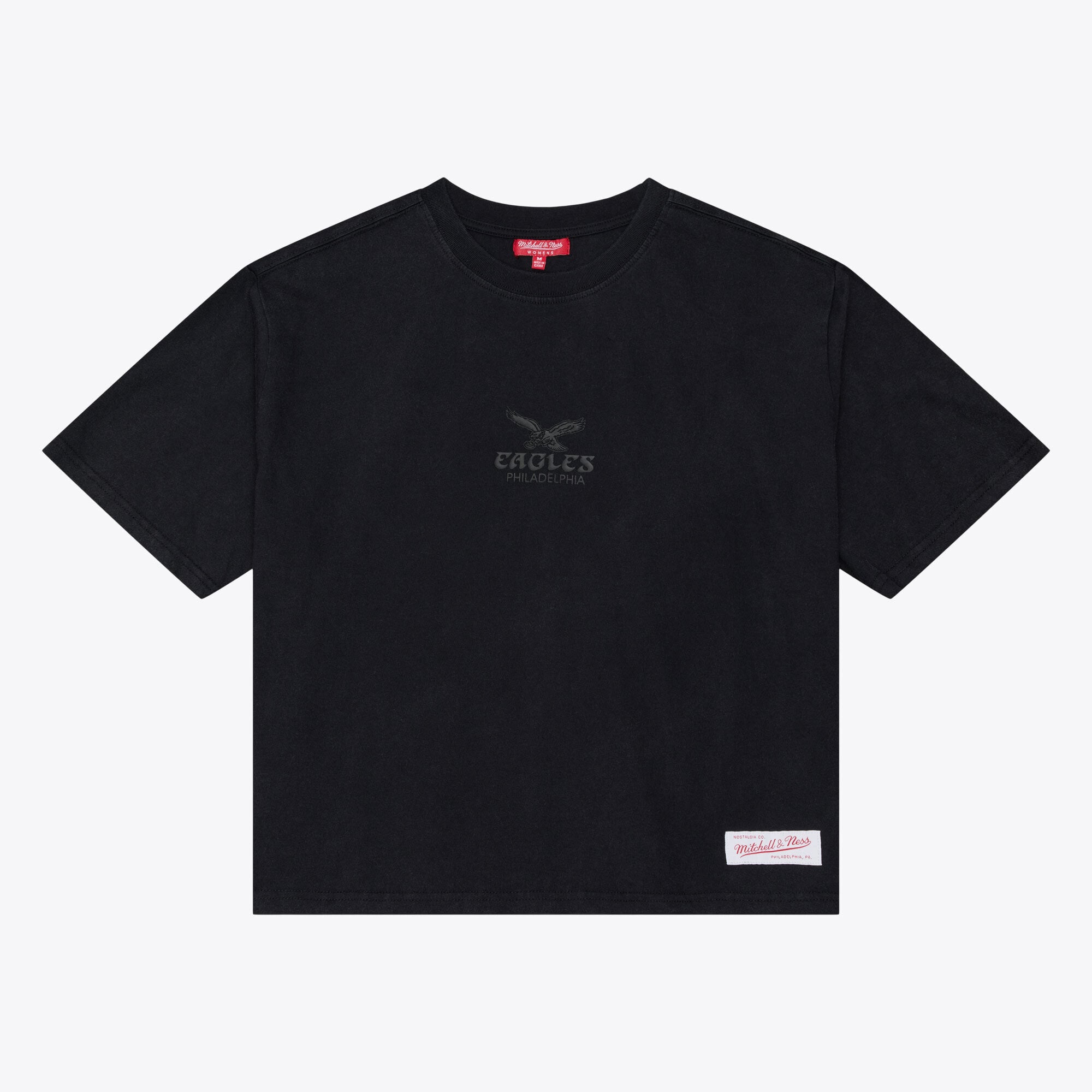 Women's Mitchell & Ness Black Philadelphia Eagles Core Essentials Micro Logo Boxy Crop T-Shirt