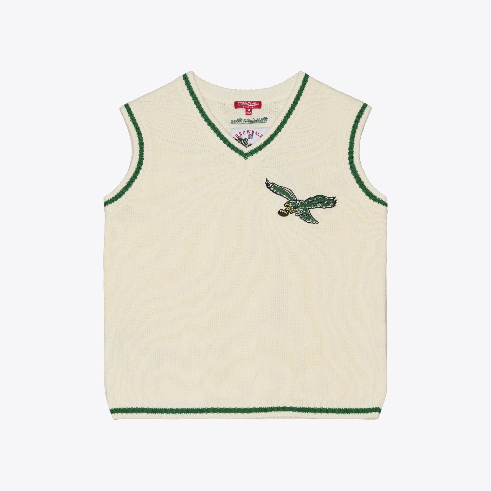 Women's Mitchell & Ness Cream Philadelphia Eagles Retro Roots V-Neck Sweater Vest