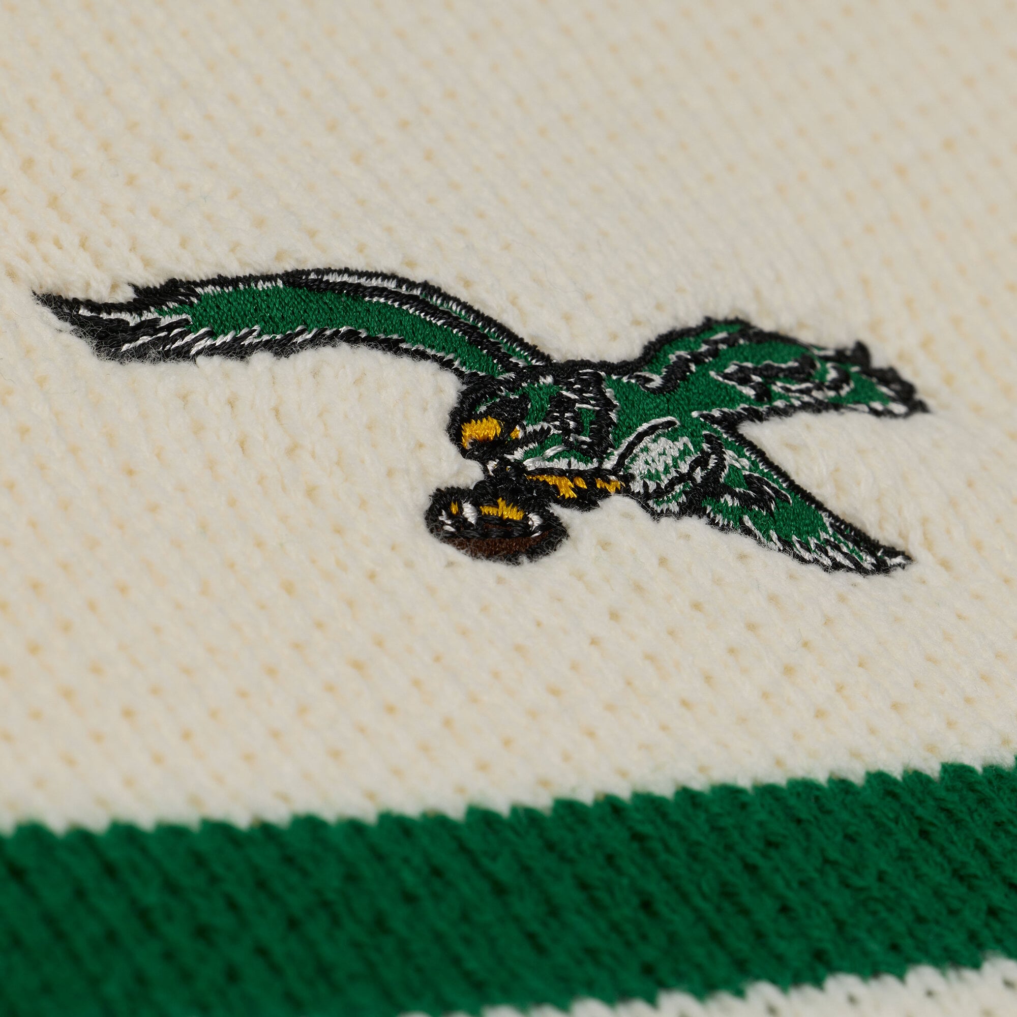 Women's Mitchell & Ness Cream/Kelly Green Philadelphia Eagles Retro Roots V-Neck Sweater