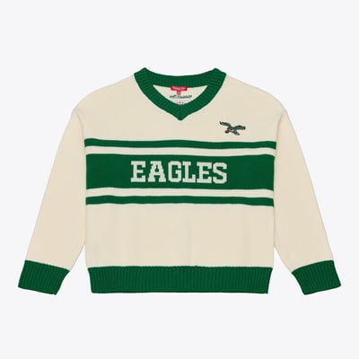 Philadelphia Eagles Mitchell & Ness Women's Retro Roots V-Neck Sweater - Cream/Kelly Green