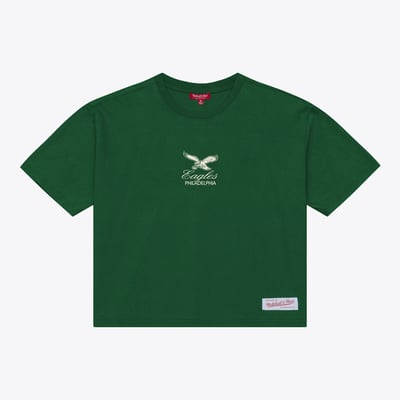 Philadelphia Eagles Mitchell & Ness Women's Core Essentials Micro Logo Boxy Crop T-Shirt - Green
