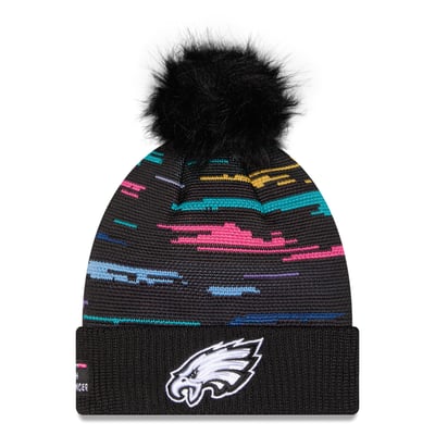Philadelphia Eagles New Era Women's 2026 NFL Crucial Catch Cuffed Knit Hat with Pom - Black