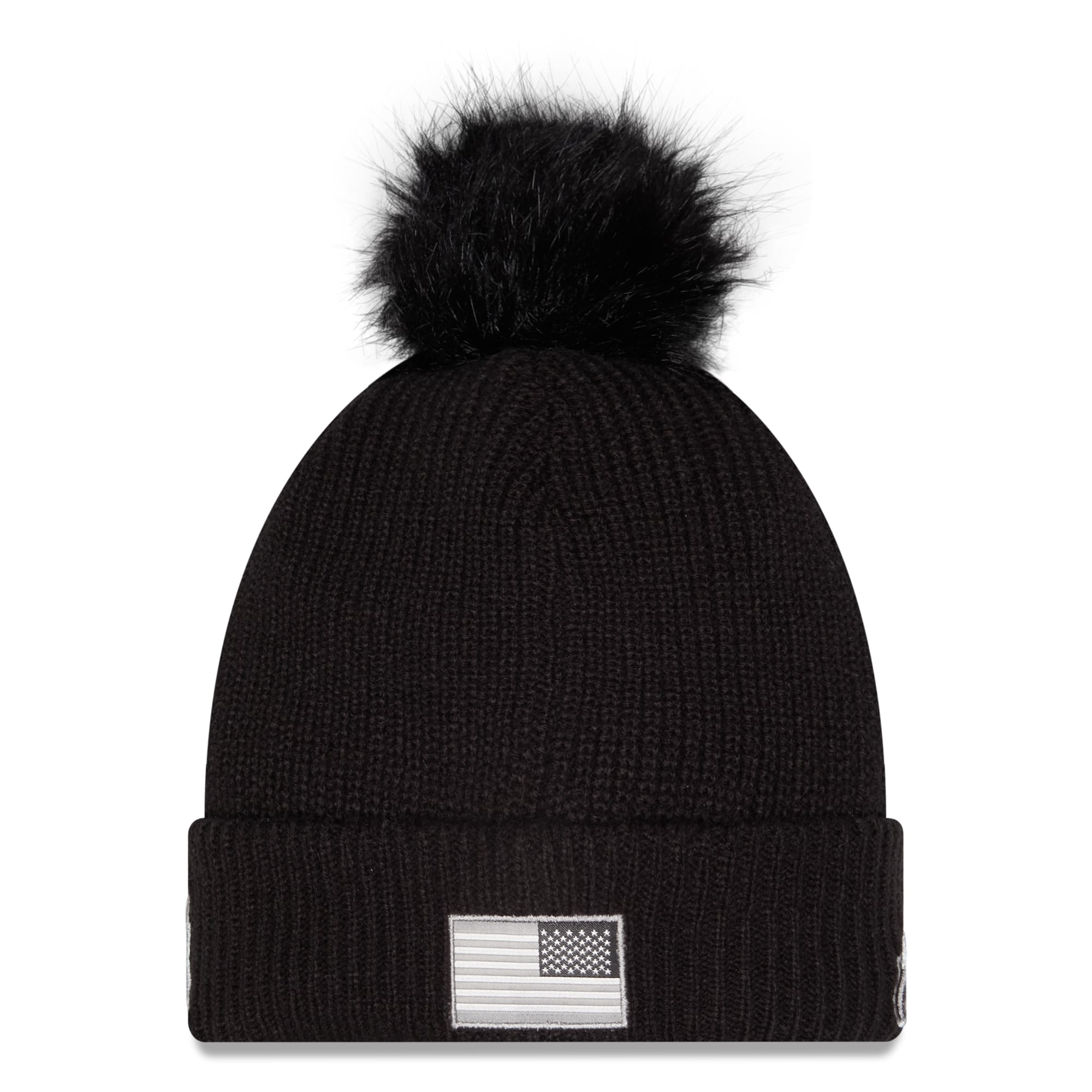 Bonnet à revers New Era noir pour femme, Philadelphia Eagles 2026 Salute To Service, avec pompon