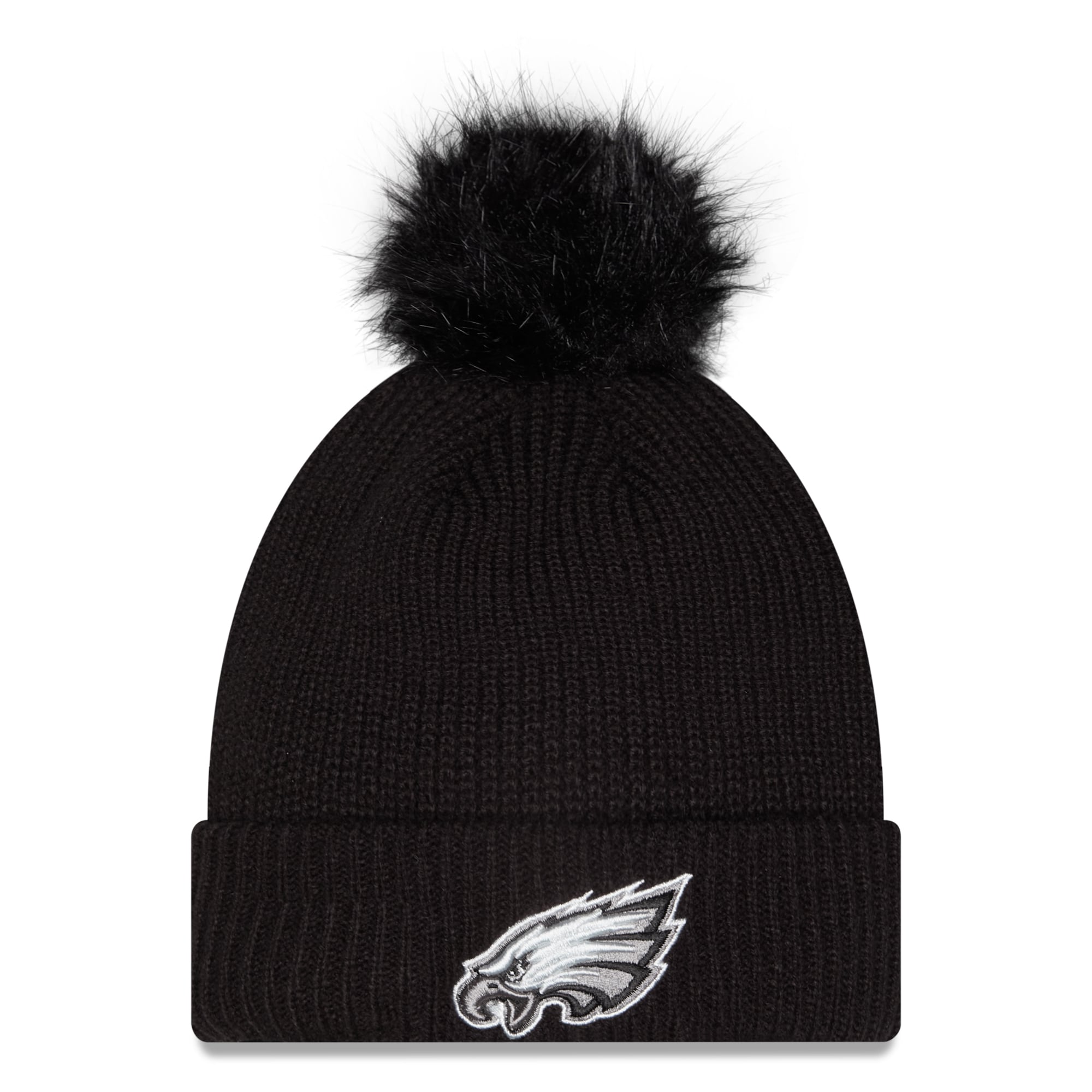 Bonnet à revers New Era noir pour femme, Philadelphia Eagles 2026 Salute To Service, avec pompon