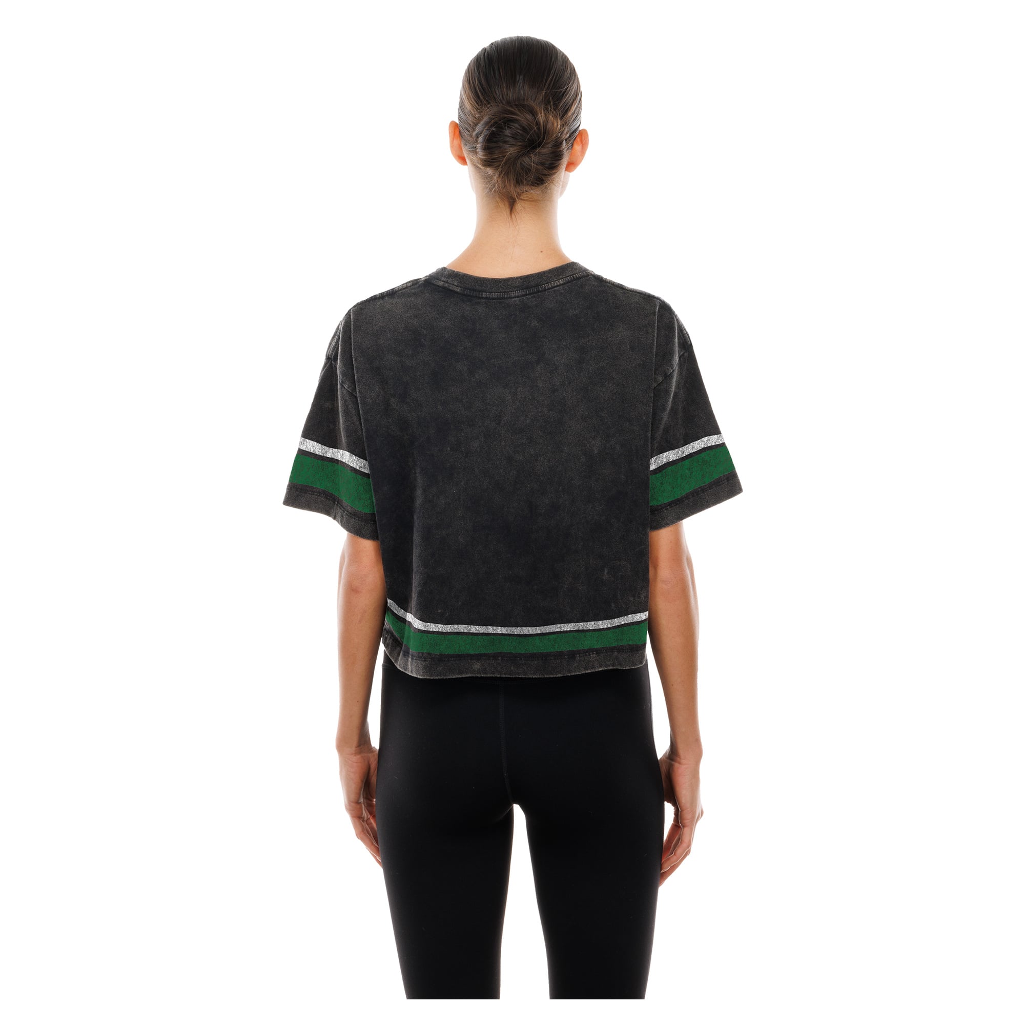 T-shirt court New Era noir Philadelphia Eagles Lifestyle pour femme, délavé à l'huile minérale, coupe carrée.