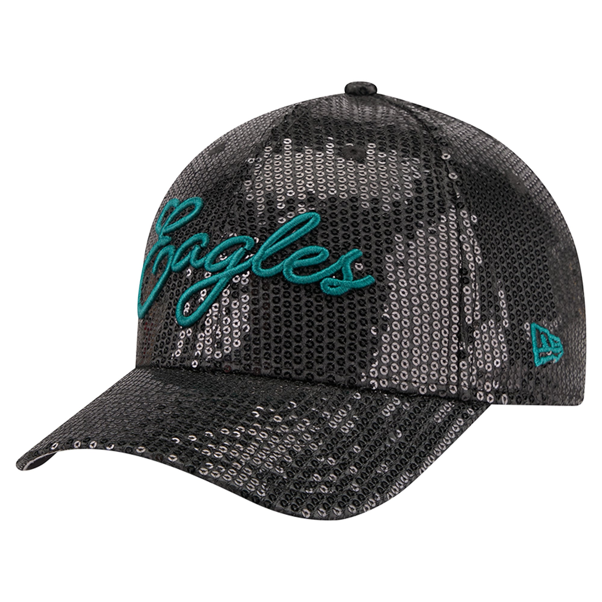 Casquette ajustable New Era noire Philadelphia Eagles à paillettes 9FORTY pour femme