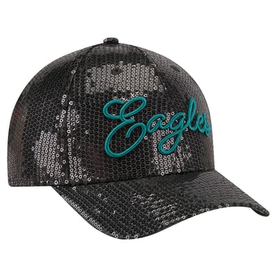 Philadelphia Eagles New Era Women's Sequin Script 9FORTY Adjustable Hat - Black