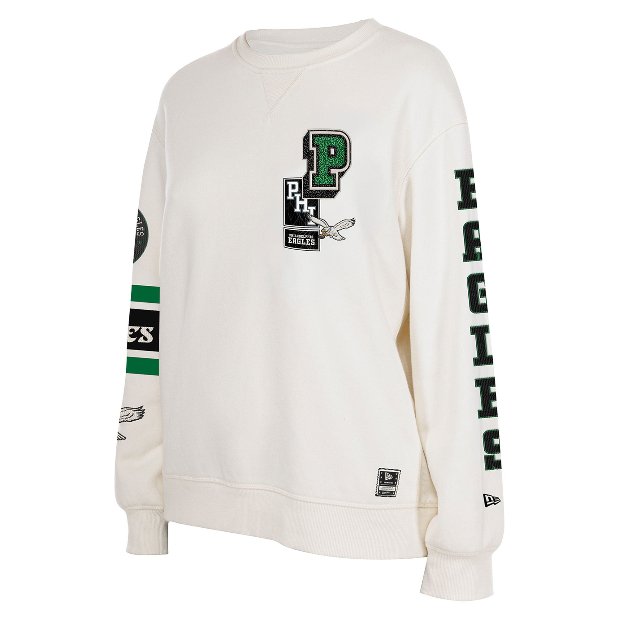 Sweat-shirt à col rond New Era crème Philadelphia Eagles pour femme