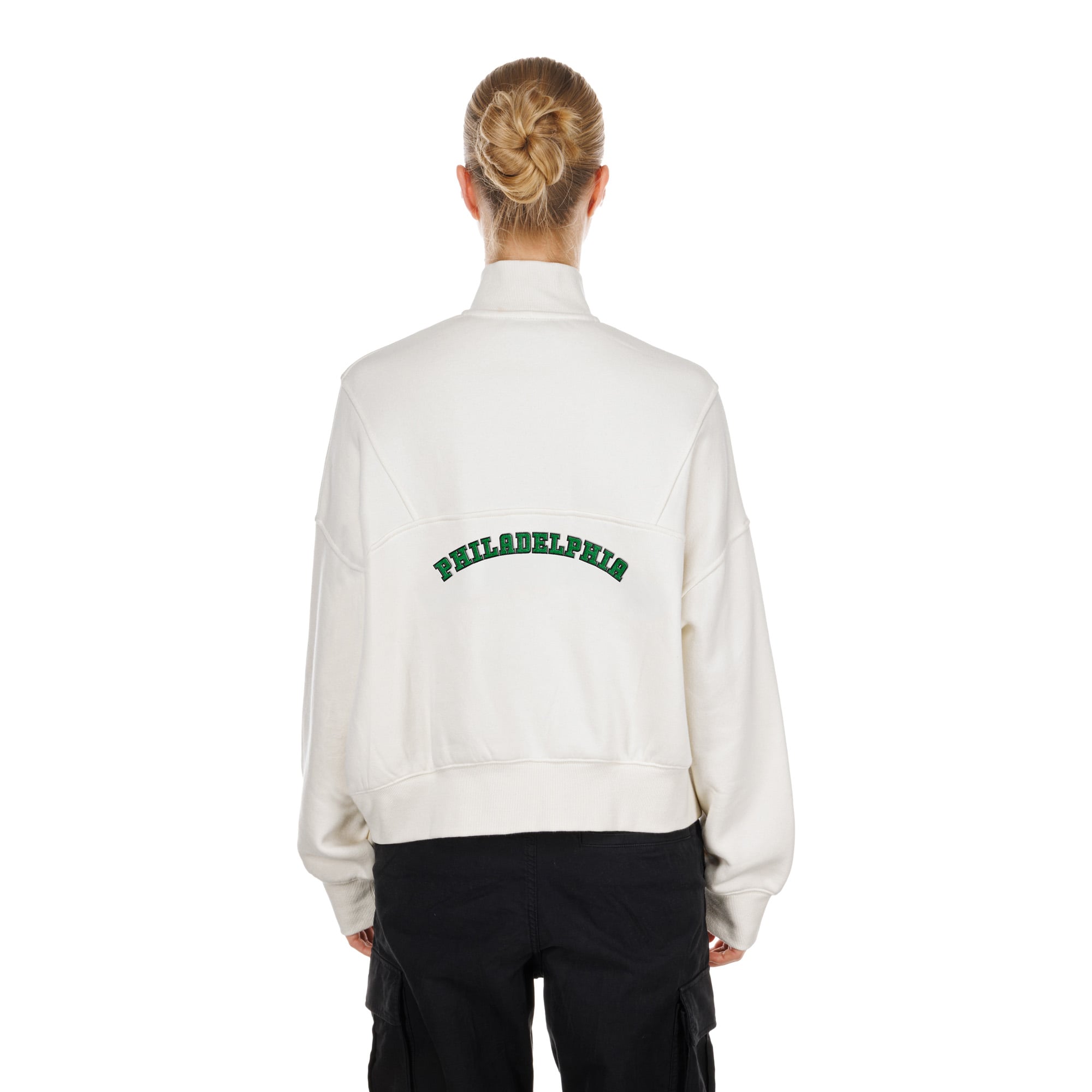 Pull à col zippé New Era crème Philadelphia Eagles pour femme