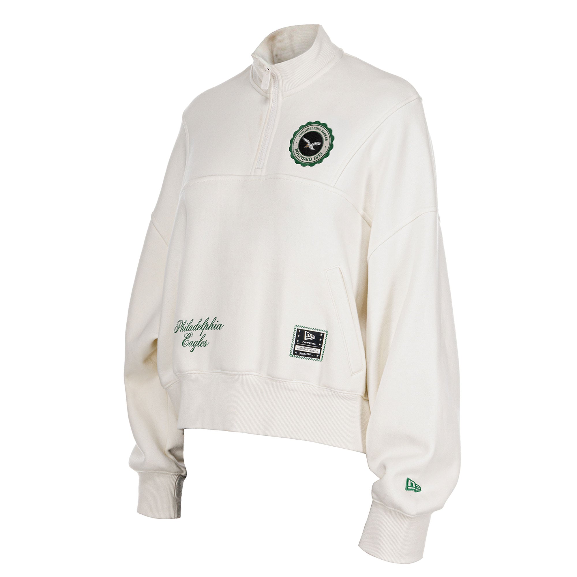 Pull à col zippé New Era crème Philadelphia Eagles pour femme