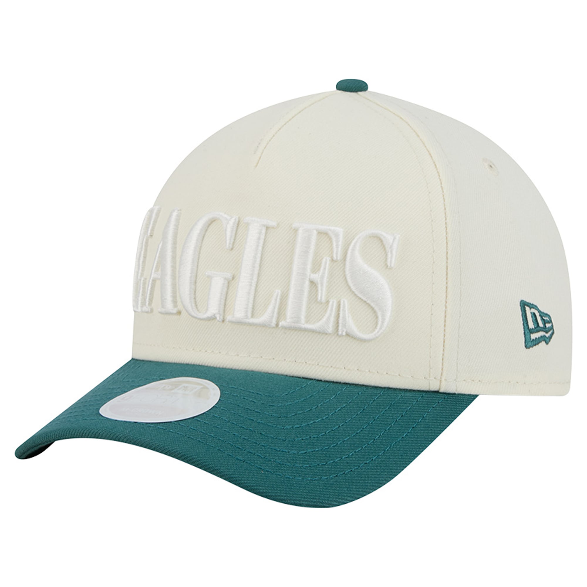 Women's New Era Cream/Midnight Green Philadelphia Eagles Tonal A-Frame 9FORTY Adjustable Hat