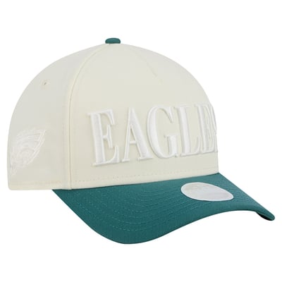 Philadelphia Eagles New Era Women's Tonal A-Frame 9FORTY Adjustable Hat - Cream/Midnight Green