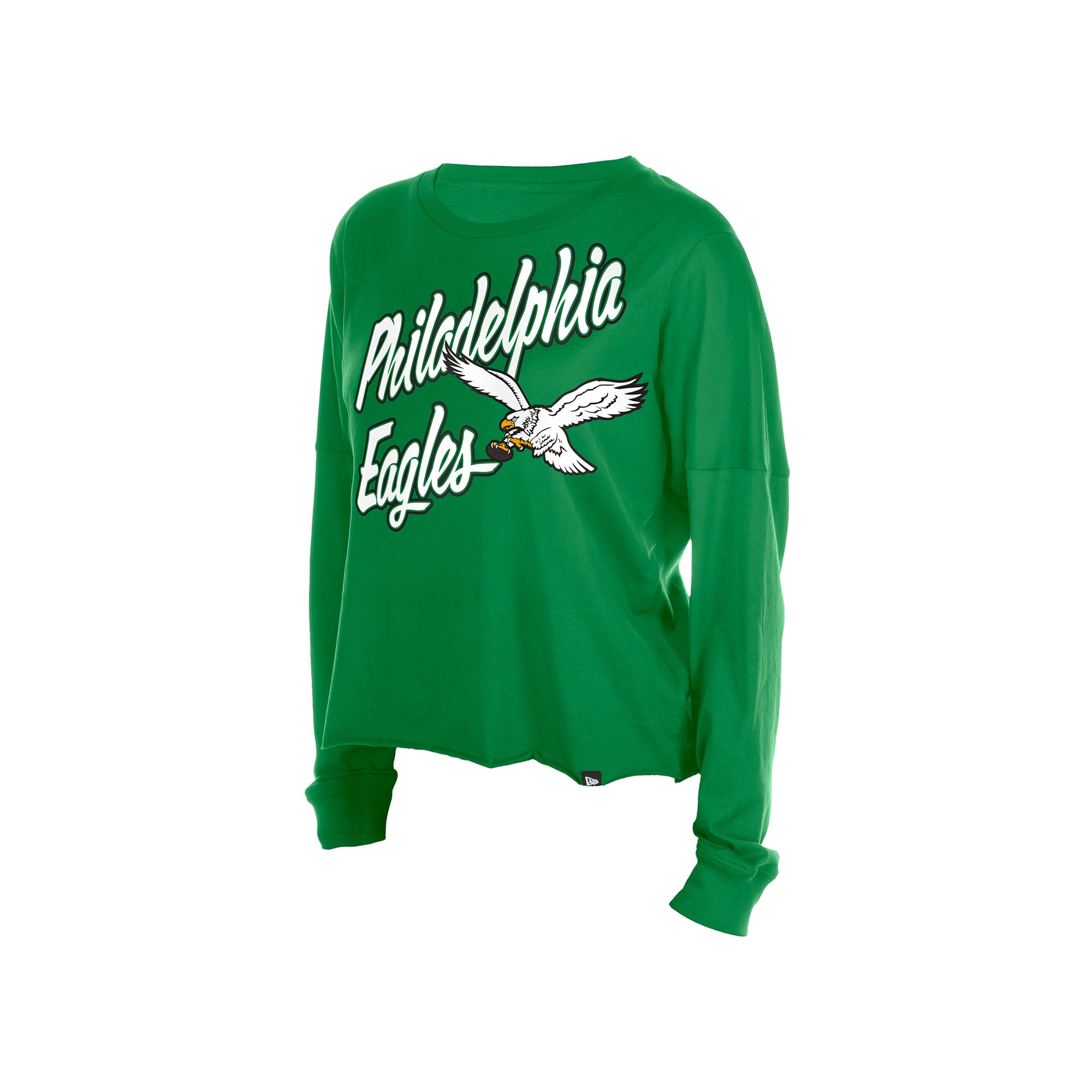 Women's New Era Kelly Green Philadelphia Eagles Cropped Oversized Long Sleeve T-Shirt