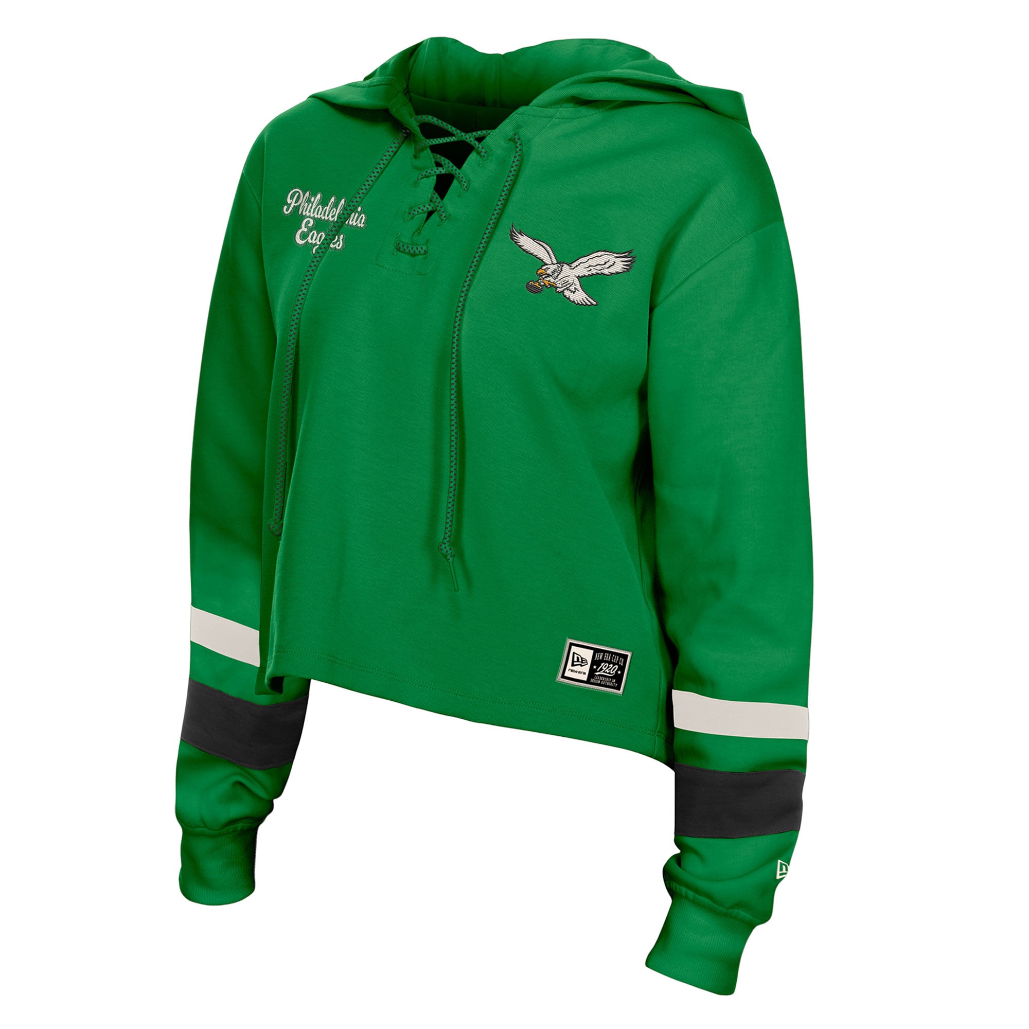 Sweat à capuche rétro lacets New Era Kelly Green Philadelphia Eagles pour femme