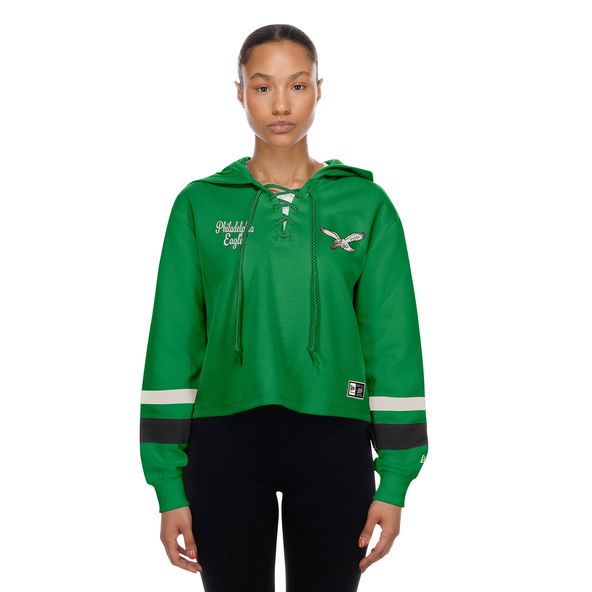 Sweat à capuche rétro lacets New Era Kelly Green Philadelphia Eagles pour femme