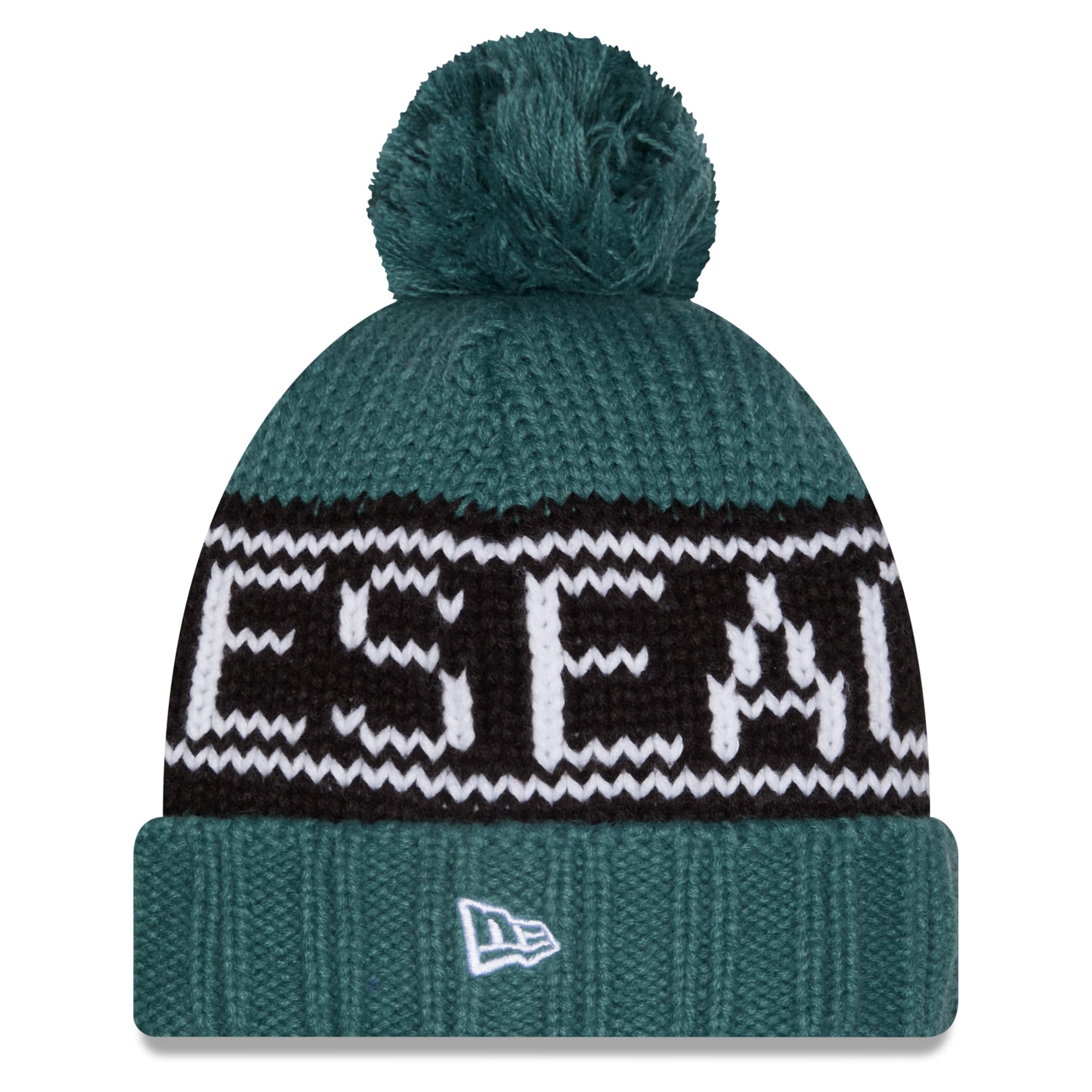 Bonnet d'hiver à revers New Era Midnight Green Philadelphia Eagles 2026 pour femme, avec pompon.