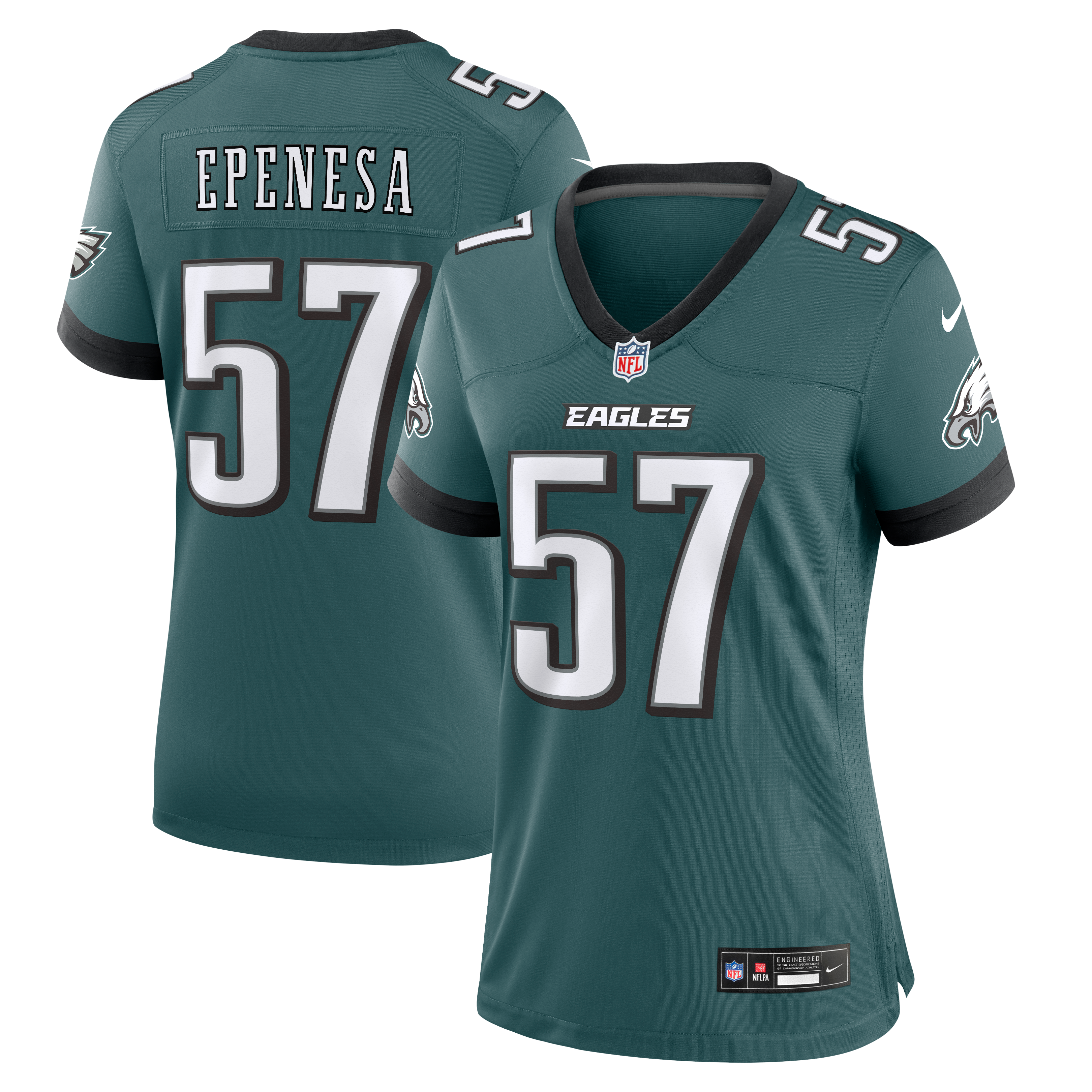 Maillot de match Nike A.J. Epenesa vert nuit pour femme, Philadelphia Eagles