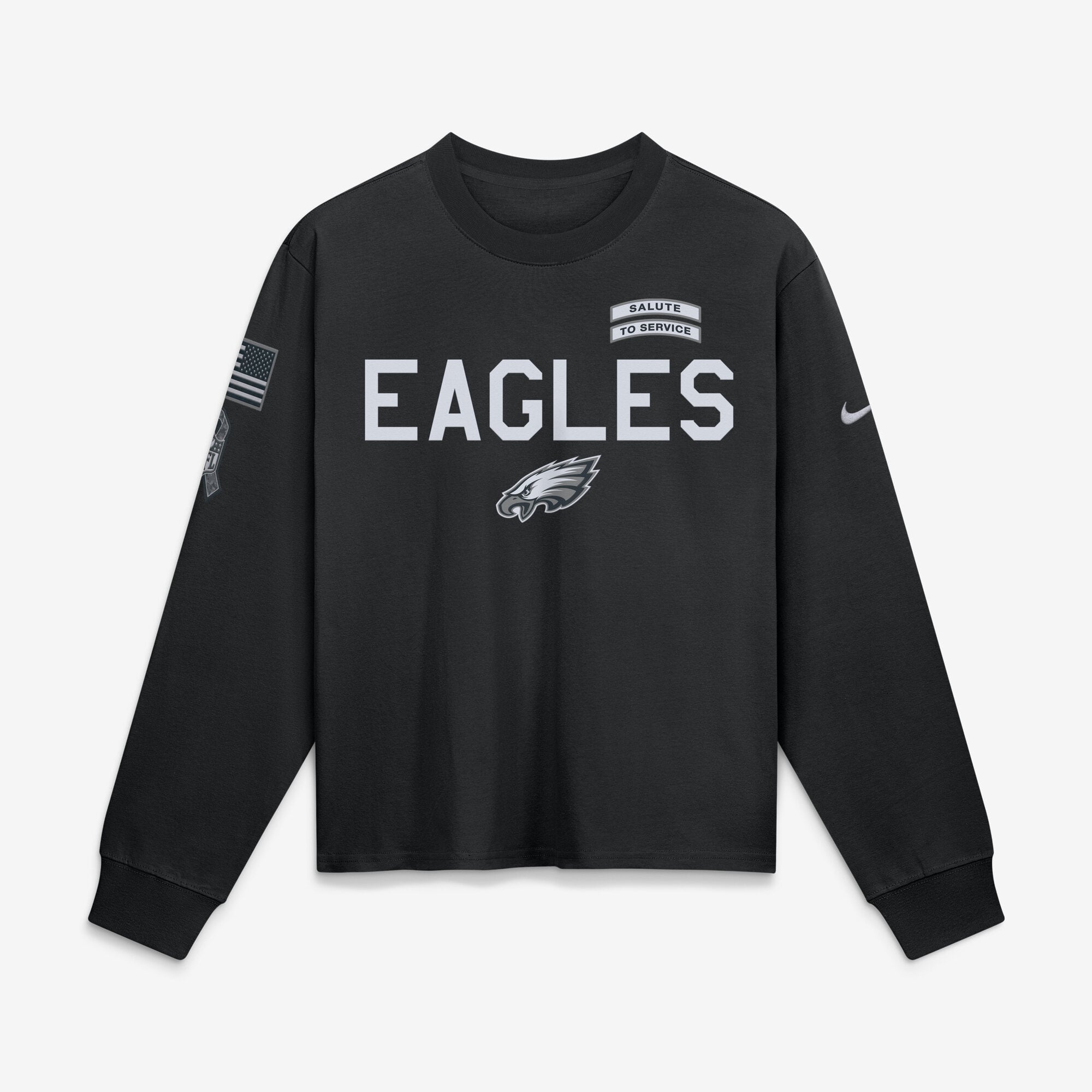 T-shirt à manches longues Nike Black Philadelphia Eagles 2026 Salute to Service pour femme